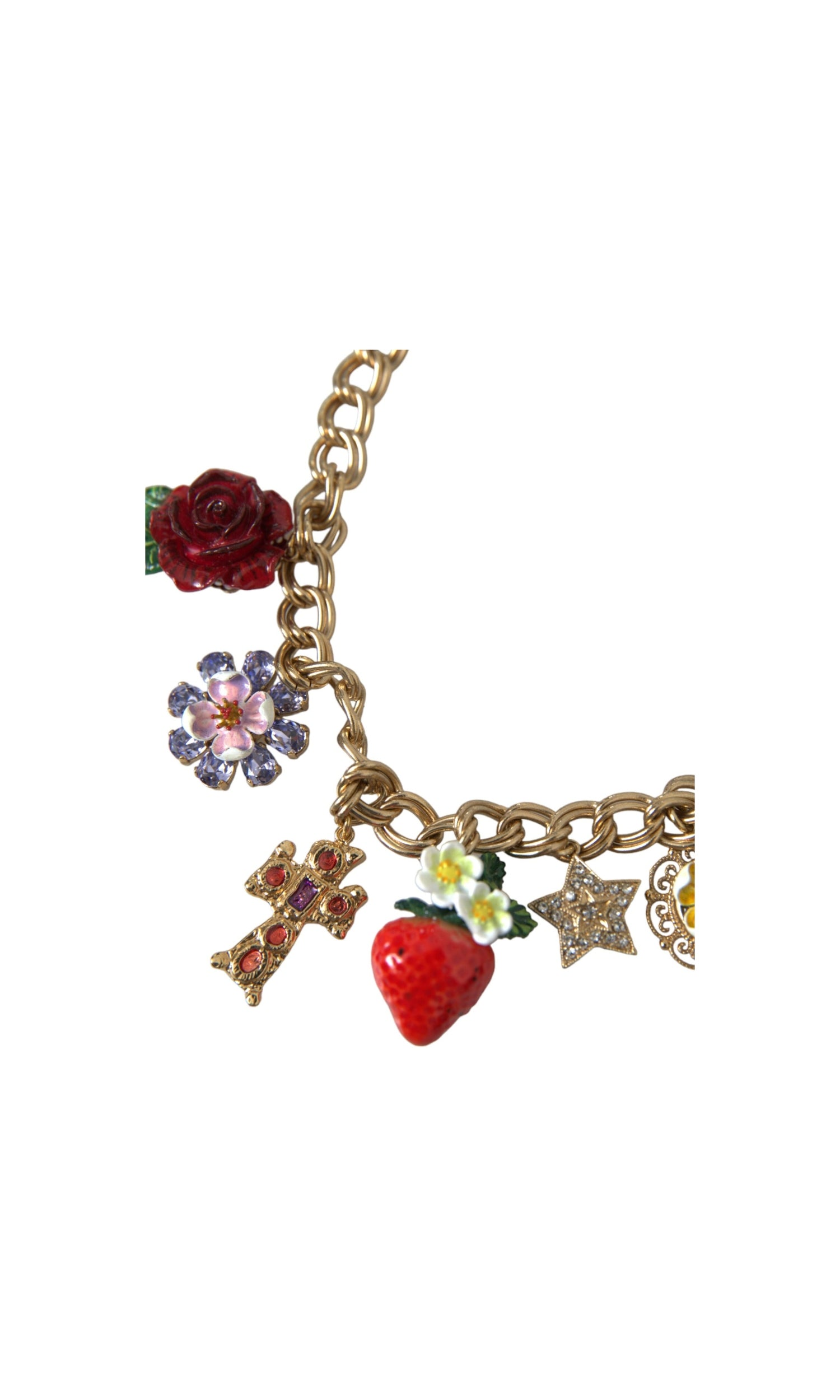 Dolce & Gabbana Chain Rose Cross Strawberry Star Pendant Gold Necklace Glam Steals