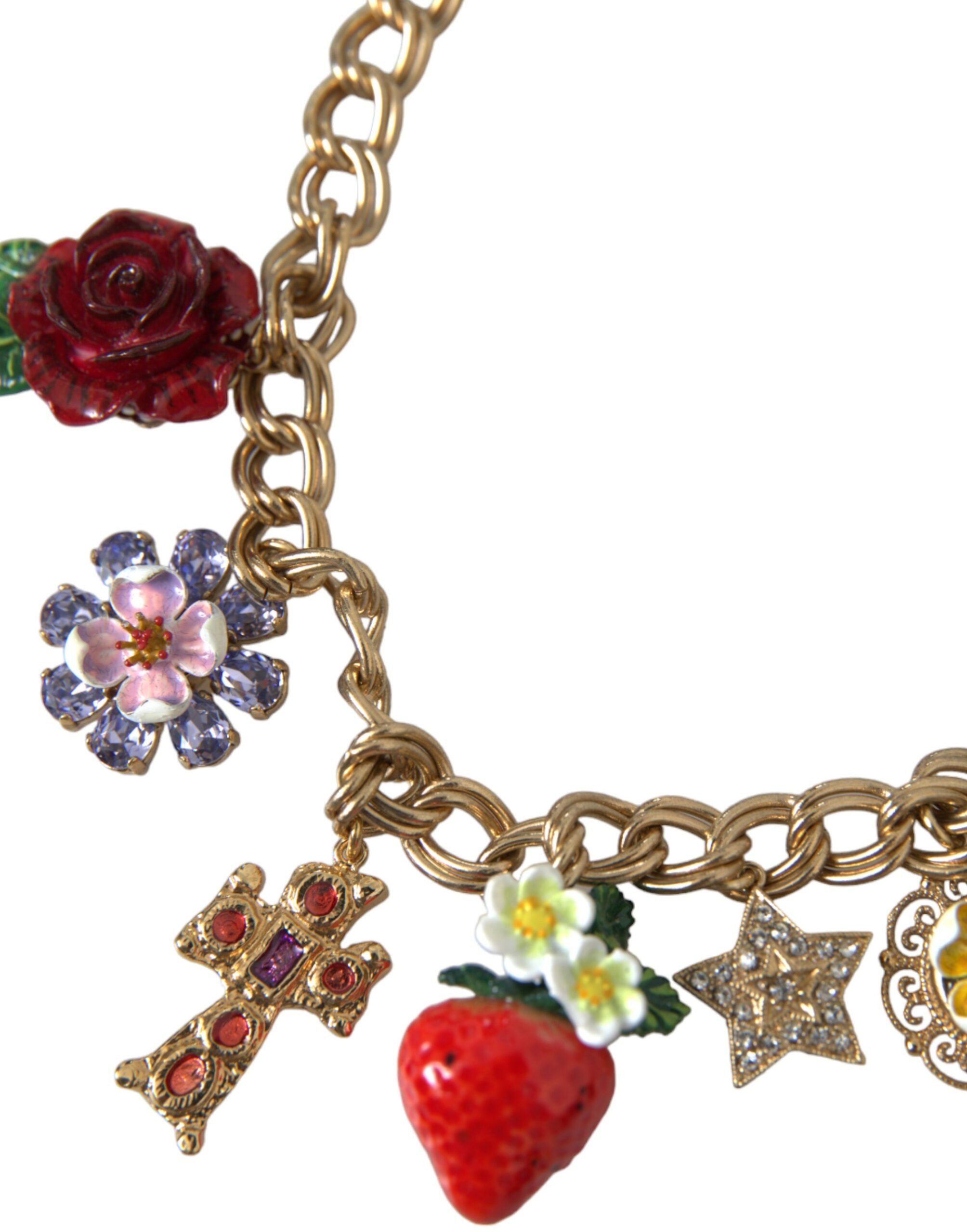 Dolce & Gabbana Chain Rose Cross Strawberry Star Pendant Gold Necklace Glam Steals