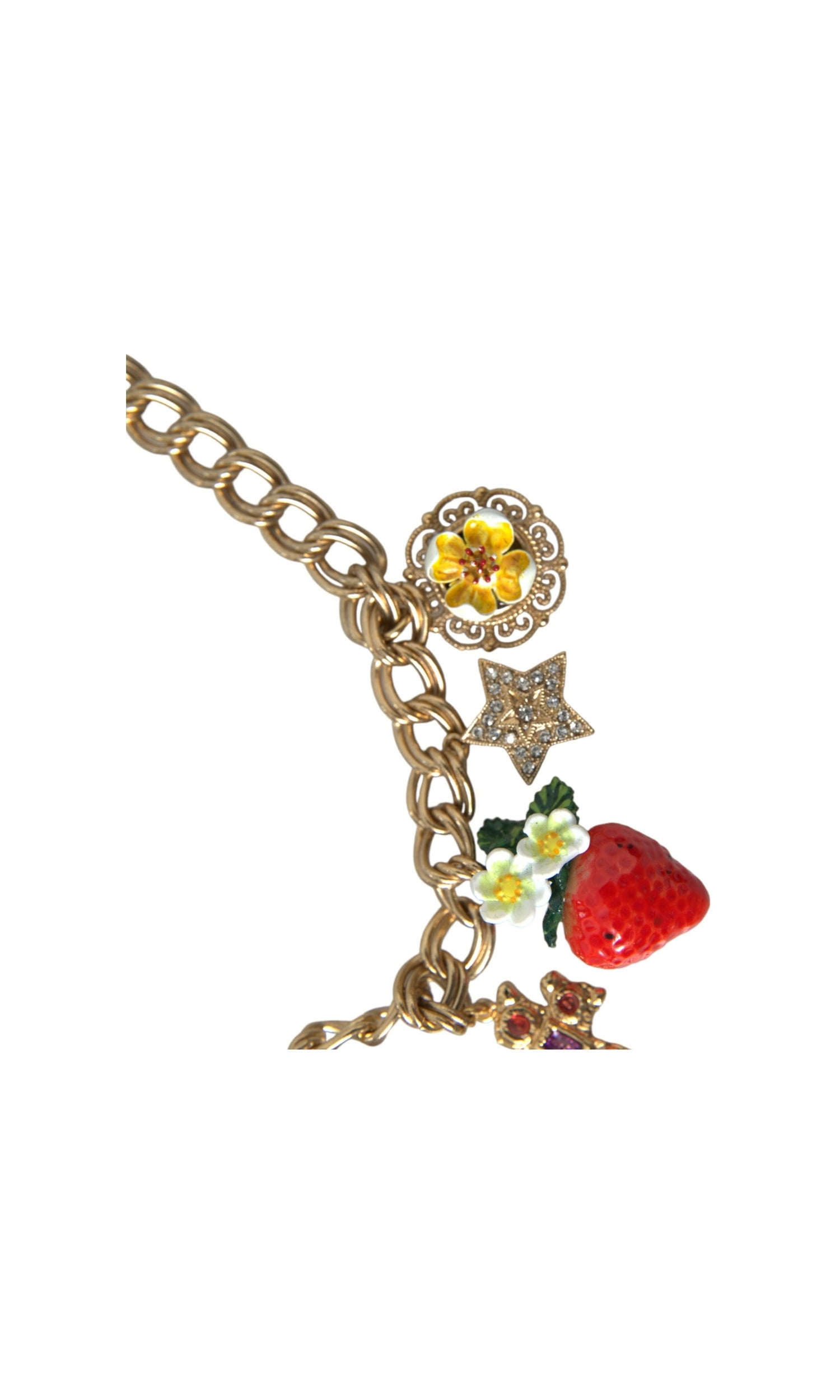 Dolce & Gabbana Chain Rose Cross Strawberry Star Pendant Gold Necklace Glam Steals