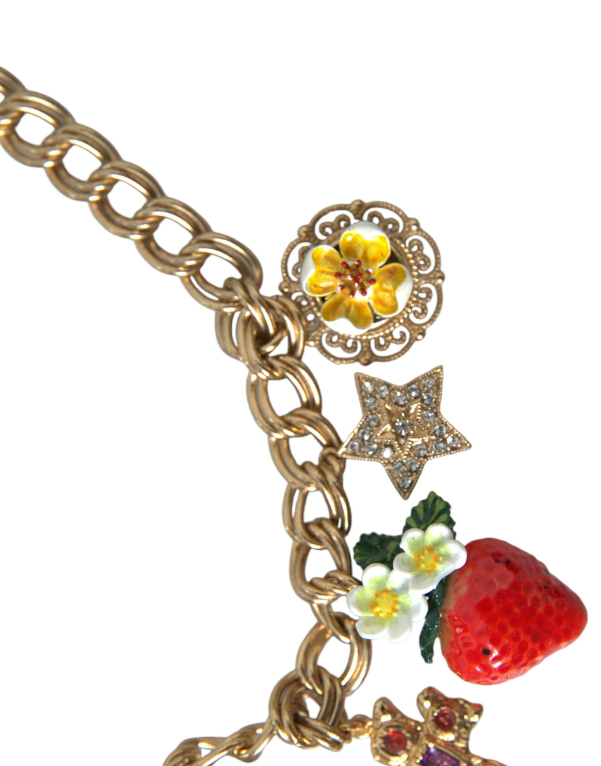 Dolce & Gabbana Chain Rose Cross Strawberry Star Pendant Gold Necklace Glam Steals