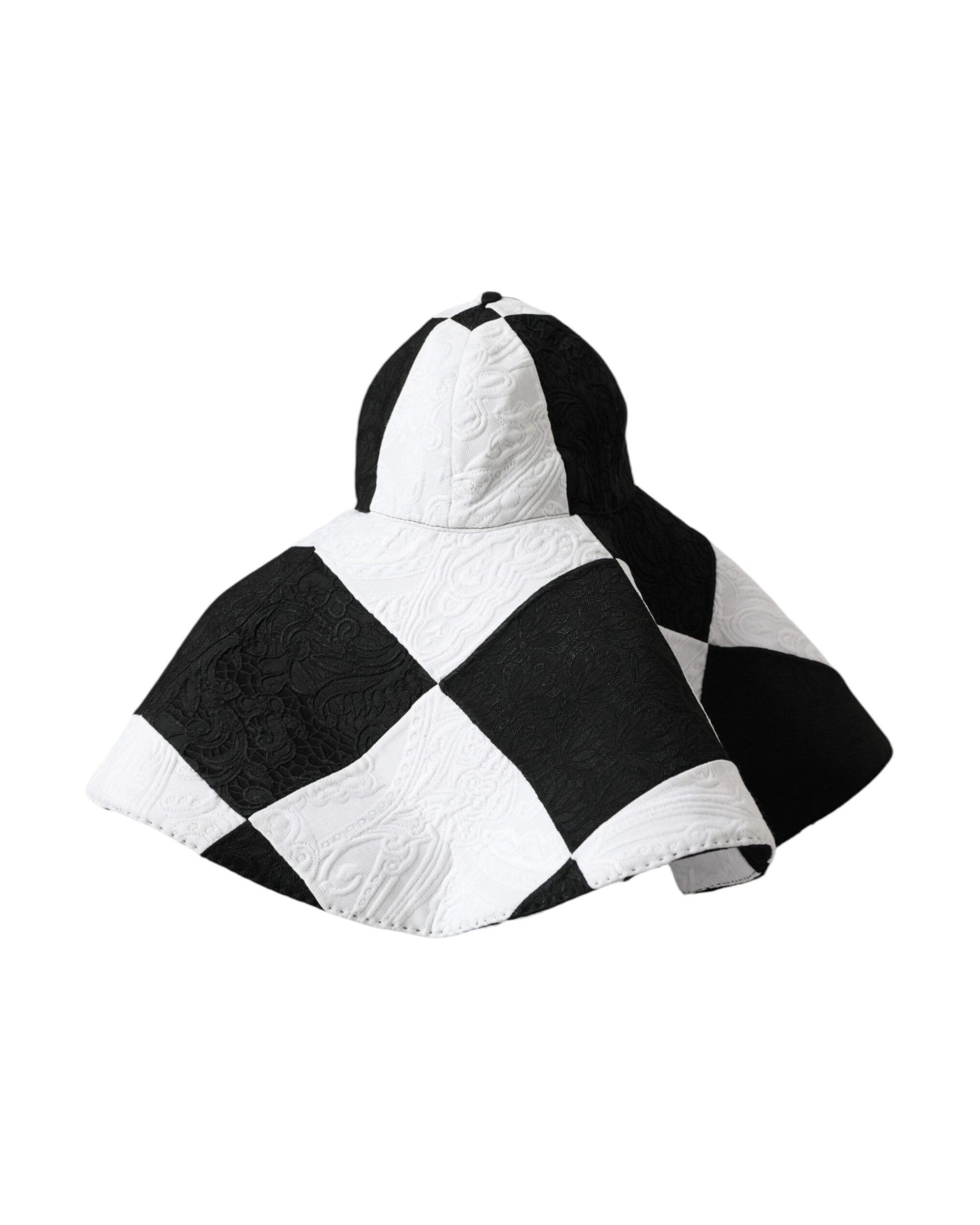 Dolce & Gabbana Checkered Wide Brim Floppy Black White Hat Glam Steals