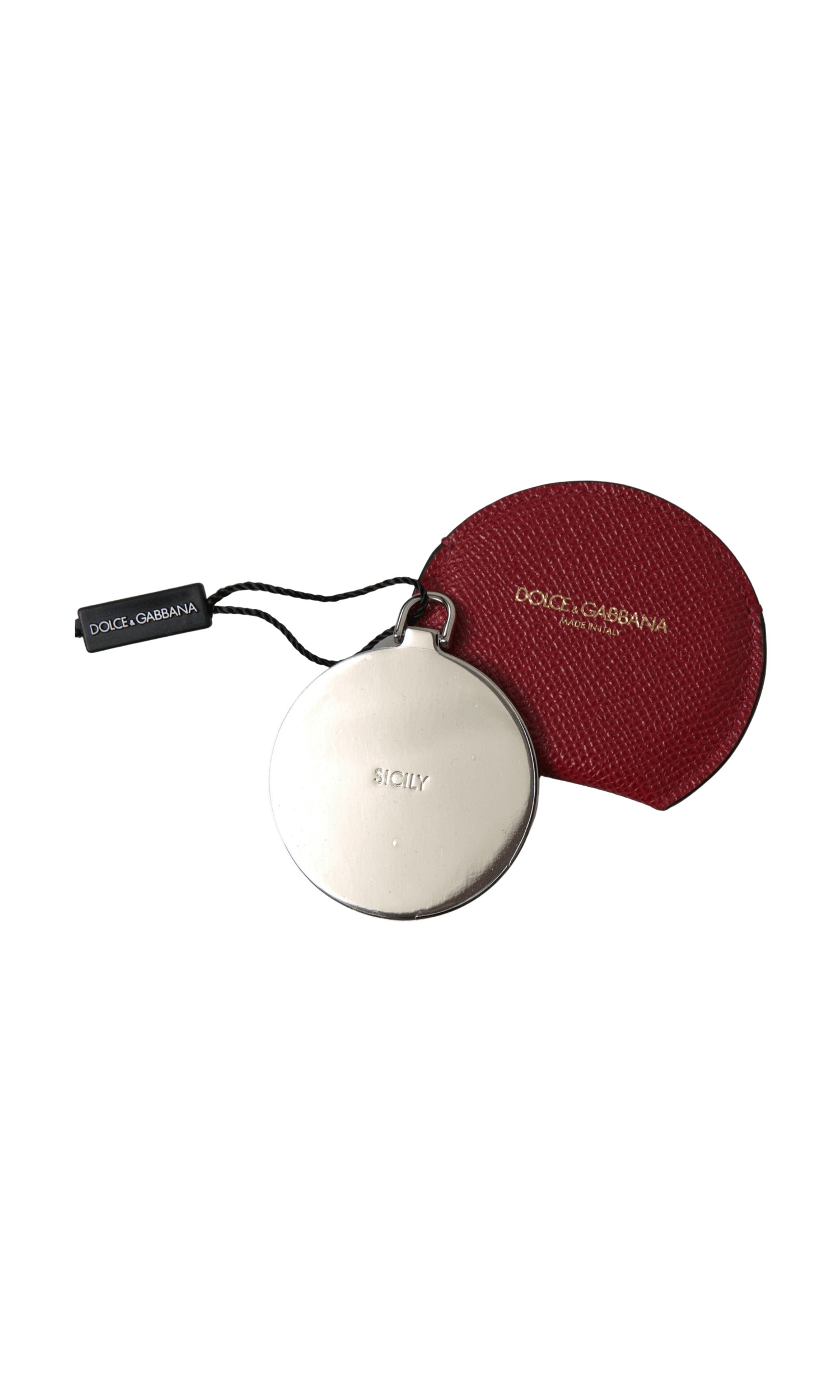 Dolce & Gabbana Chic Leather Hand Mirror Red Holder Glam Steals