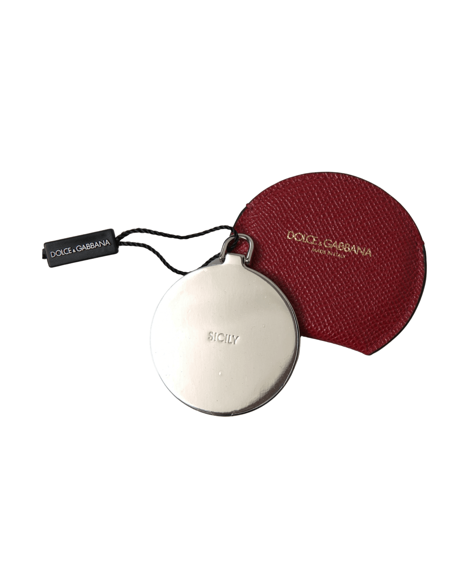 Dolce & Gabbana Chic Leather Hand Mirror Red Holder Glam Steals