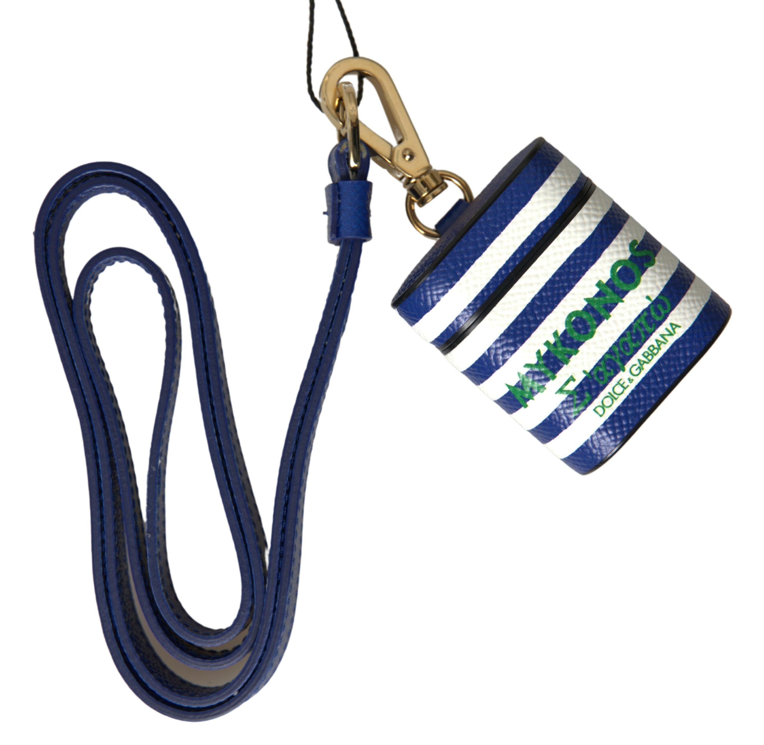 Dolce & Gabbana Chic Striped Leather Airpods Blue Case Glam Steals