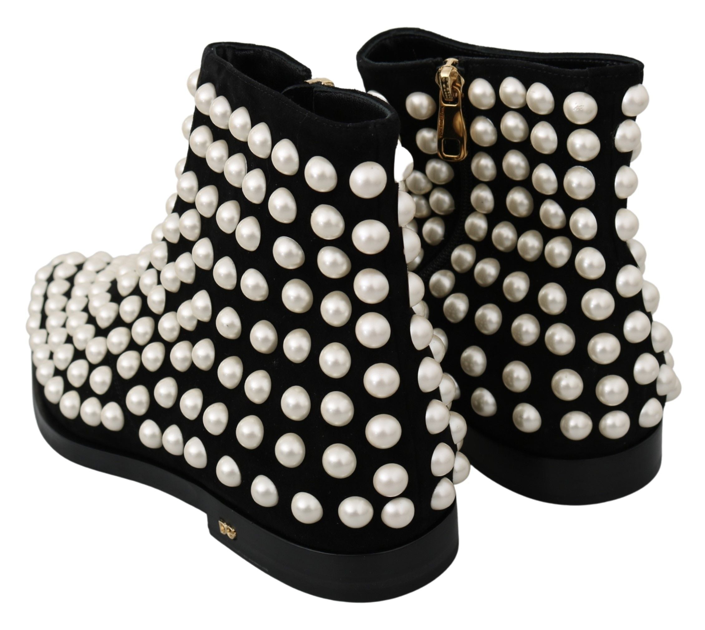 Dolce & Gabbana Chic Suede Ankle Boots With Black Pearls Glam Steals