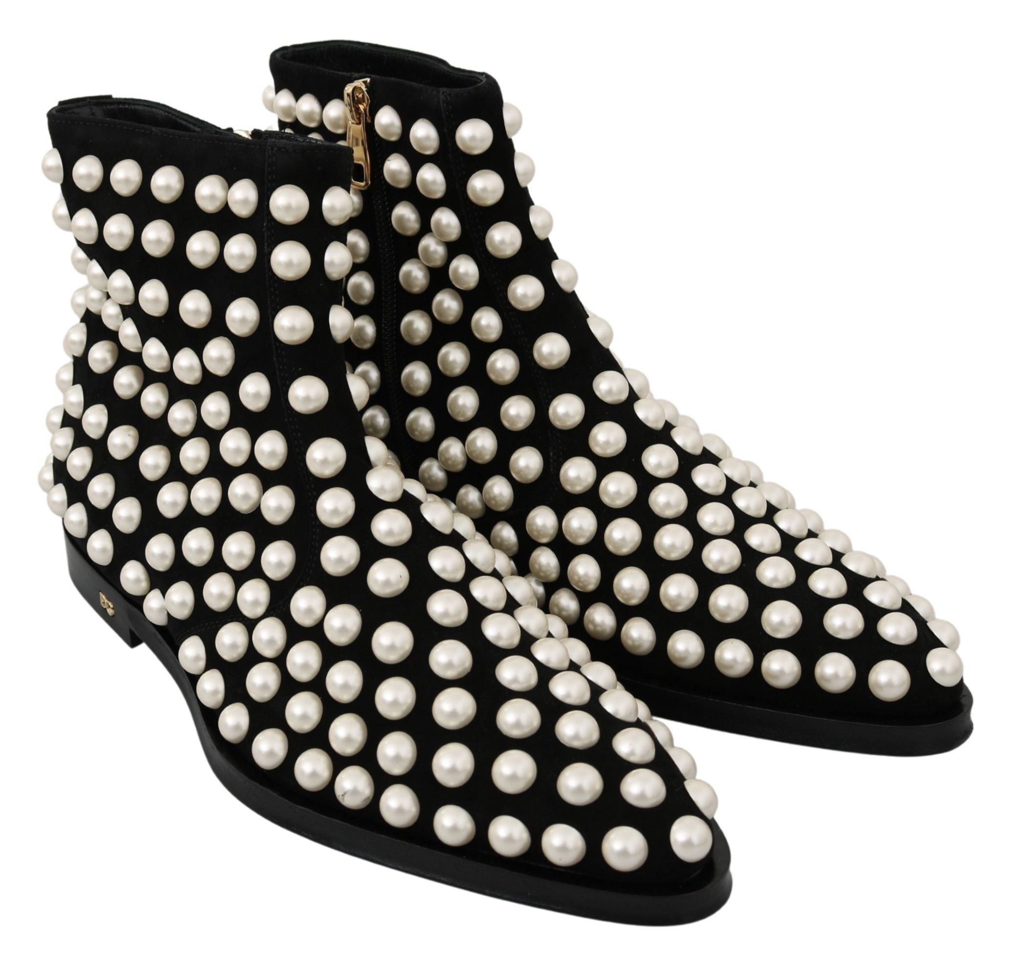 Dolce & Gabbana Chic Suede Ankle Boots With Black Pearls Glam Steals