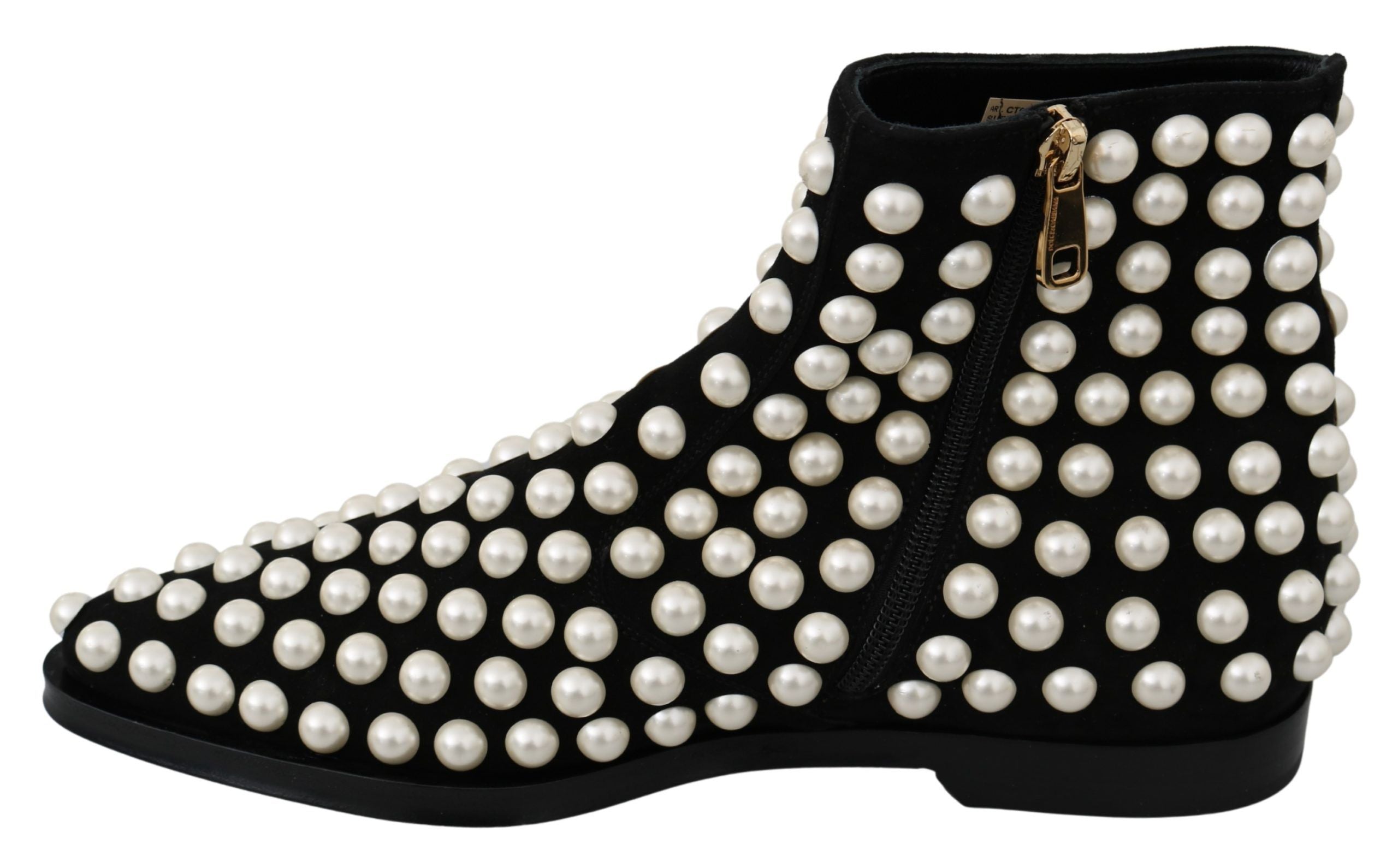 Dolce & Gabbana Chic Suede Ankle Boots With Black Pearls Glam Steals