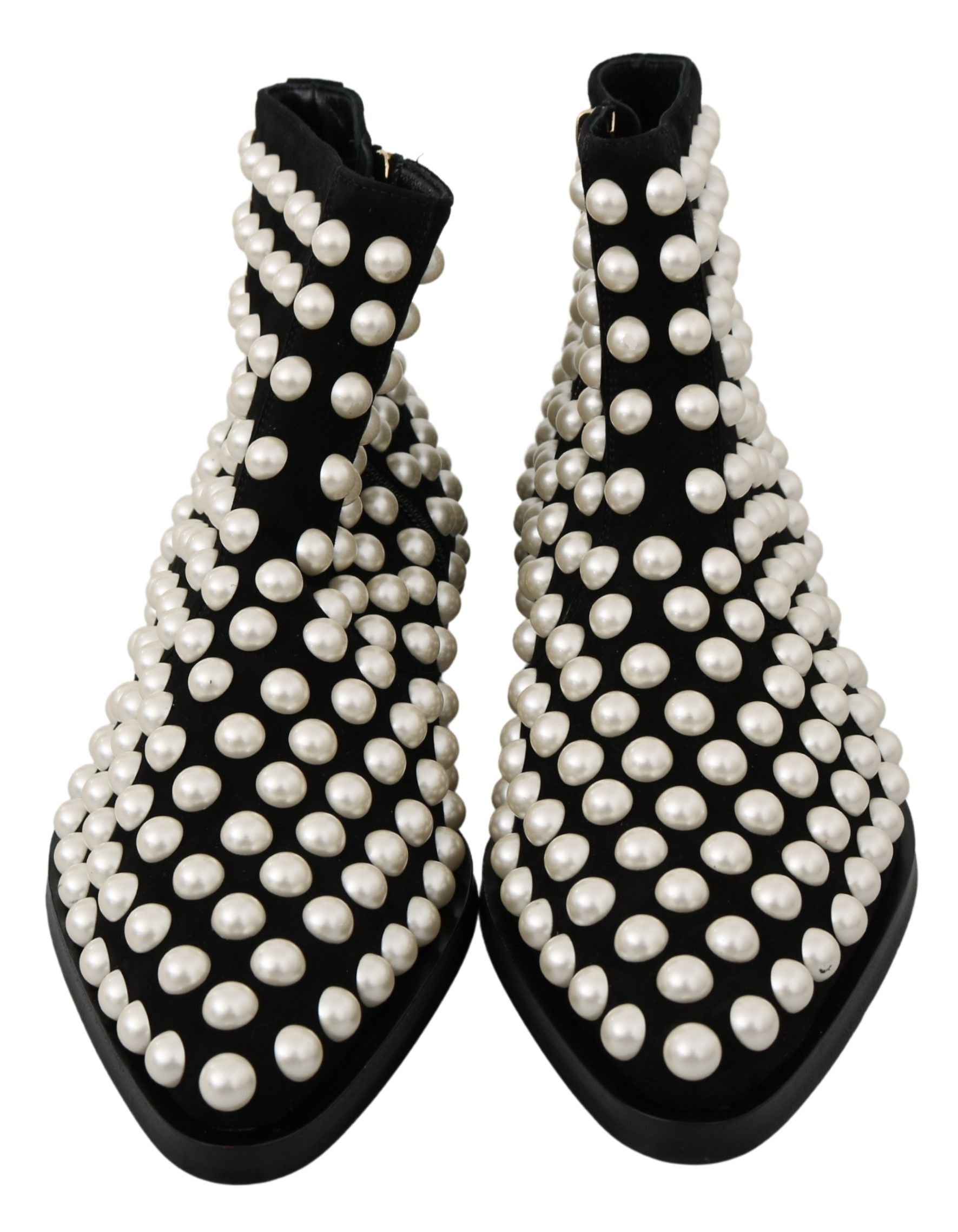 Dolce & Gabbana Chic Suede Ankle Boots With Black Pearls Glam Steals