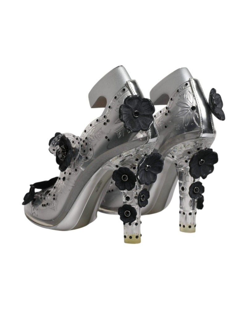 Dolce & Gabbana Clear Floral Crystal Cinderella Heels Shoes Glam Steals