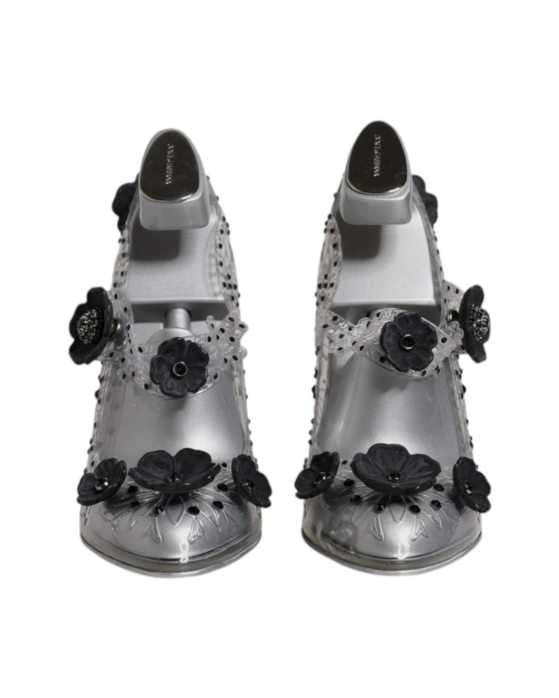 Dolce & Gabbana Clear Floral Crystal Cinderella Heels Shoes Glam Steals