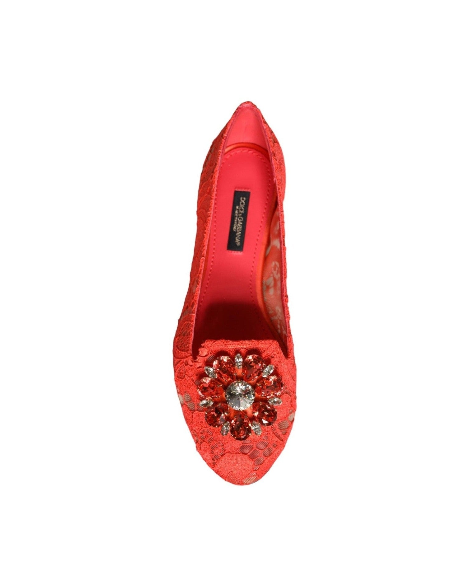 Dolce & Gabbana Coral Lace Crystal Ballet Flats Loafers Shoes Flats