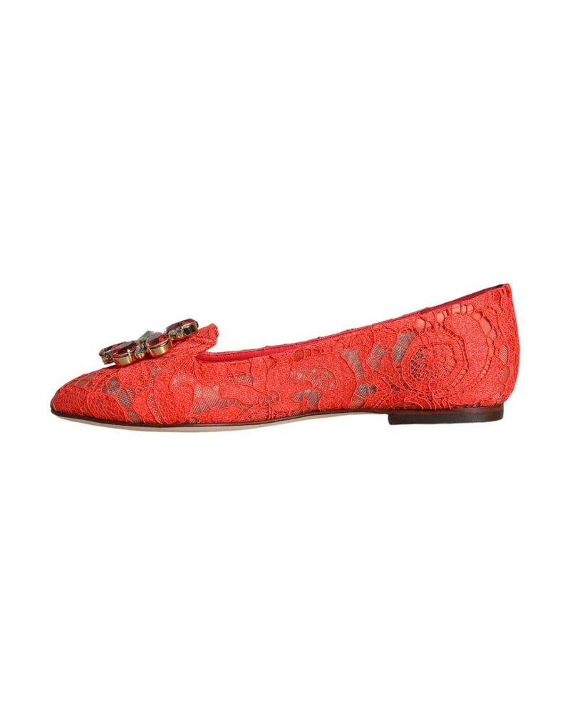 Dolce & Gabbana Coral Lace Crystal Ballet Flats Loafers Shoes Flats