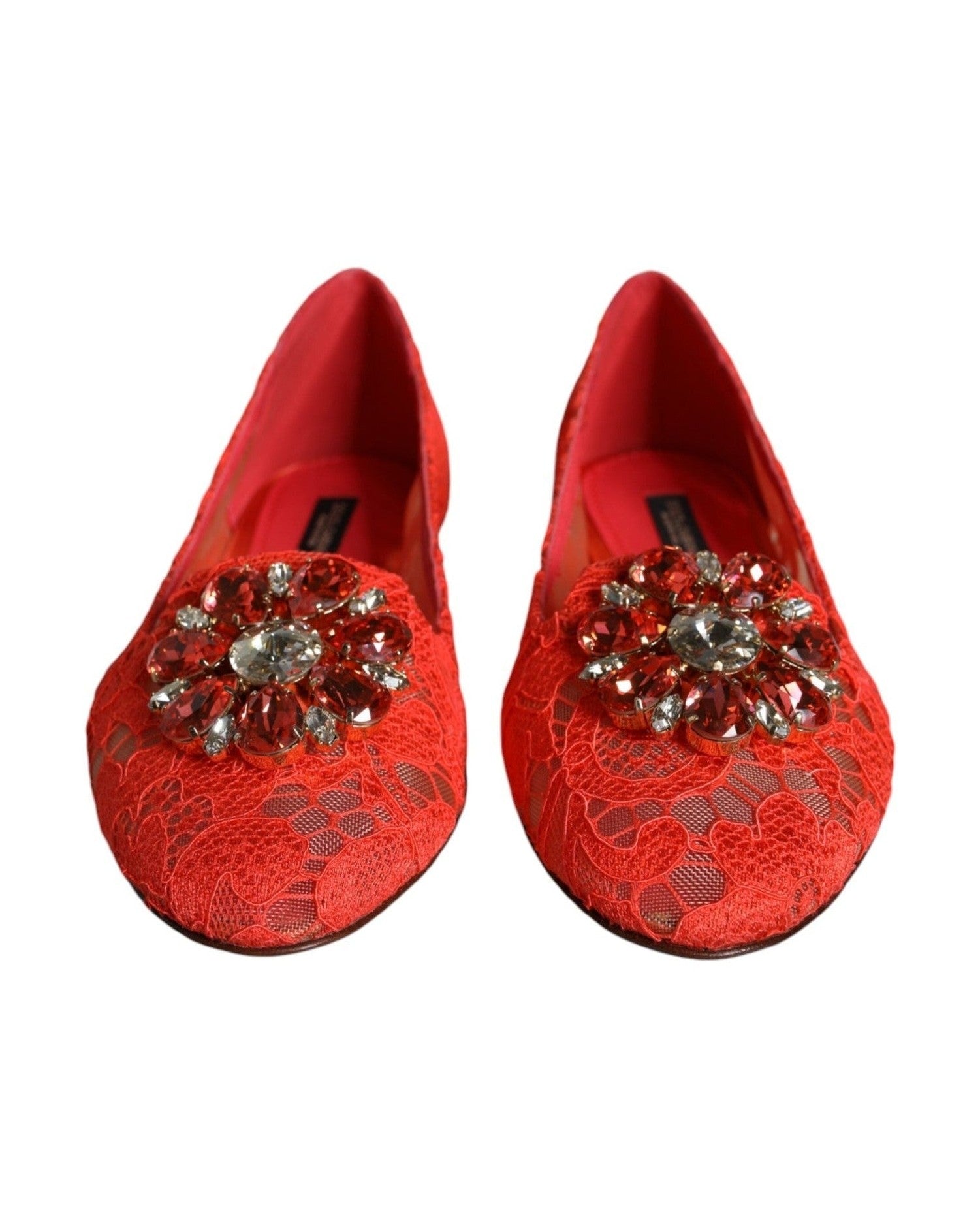 Dolce & Gabbana Coral Lace Crystal Ballet Flats Loafers Shoes Flats