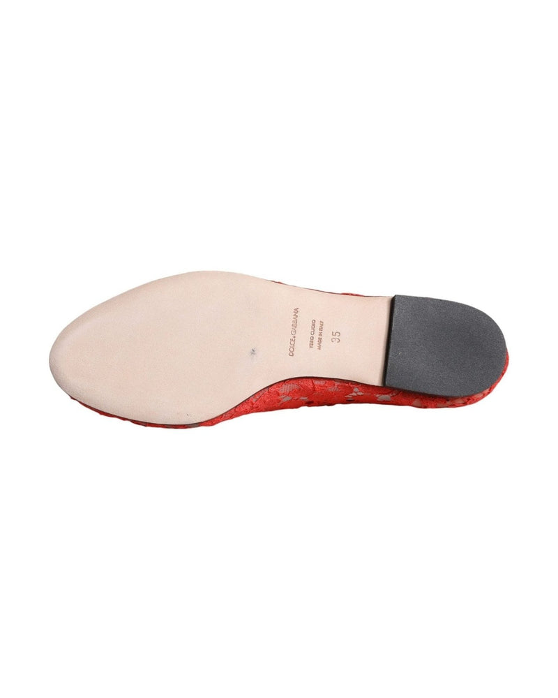 Dolce & Gabbana Coral Lace Crystal Ballet Flats Loafers Shoes Flats