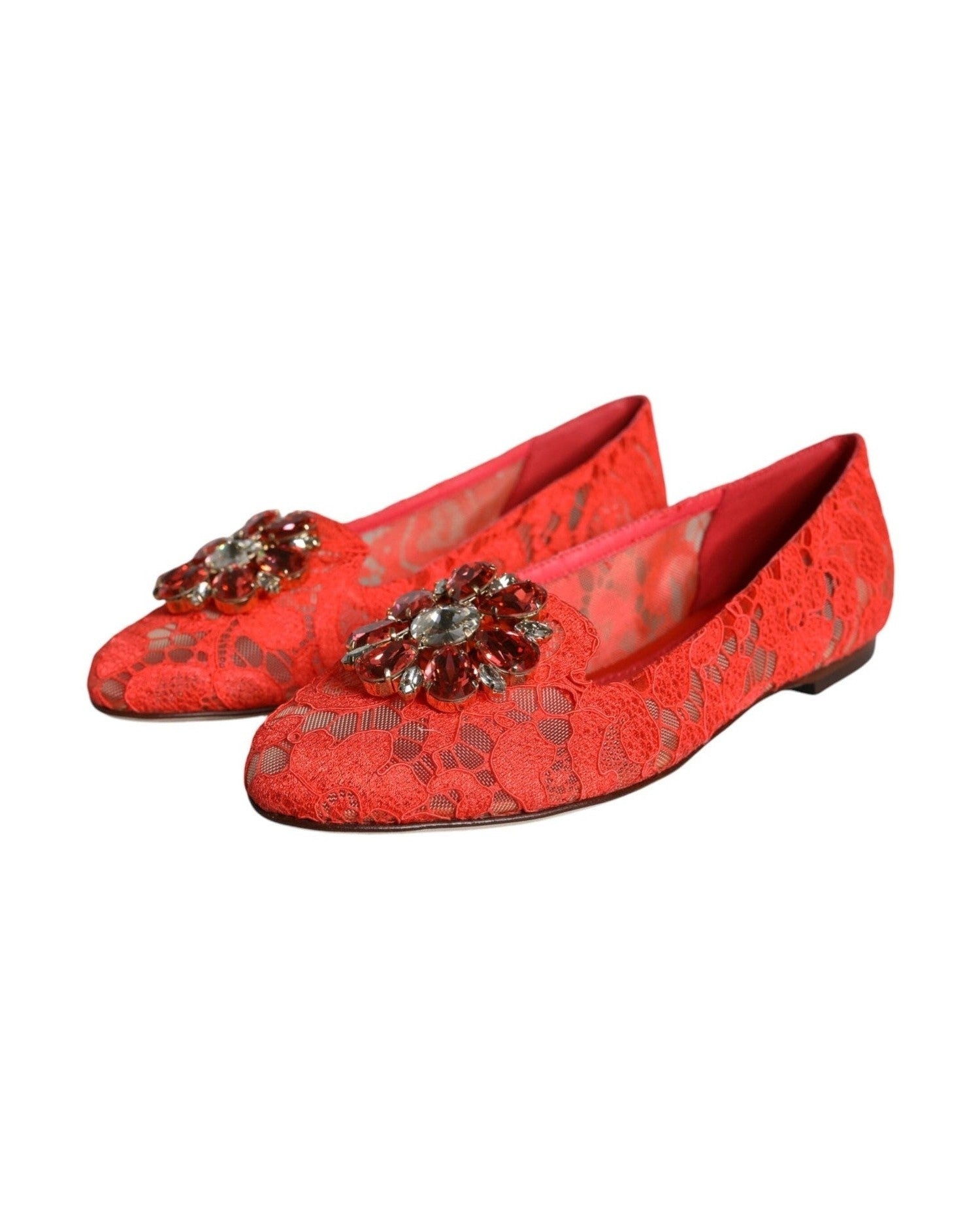 Dolce & Gabbana Coral Lace Crystal Ballet Flats Loafers Shoes Flats