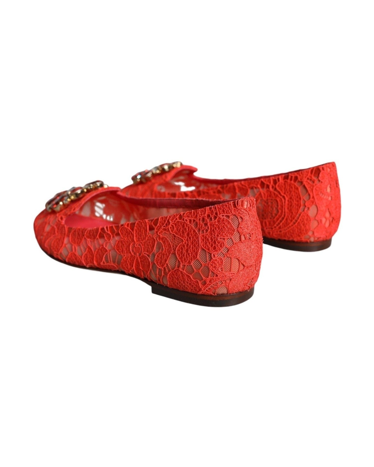 Dolce & Gabbana Coral Lace Crystal Ballet Flats Loafers Shoes Flats
