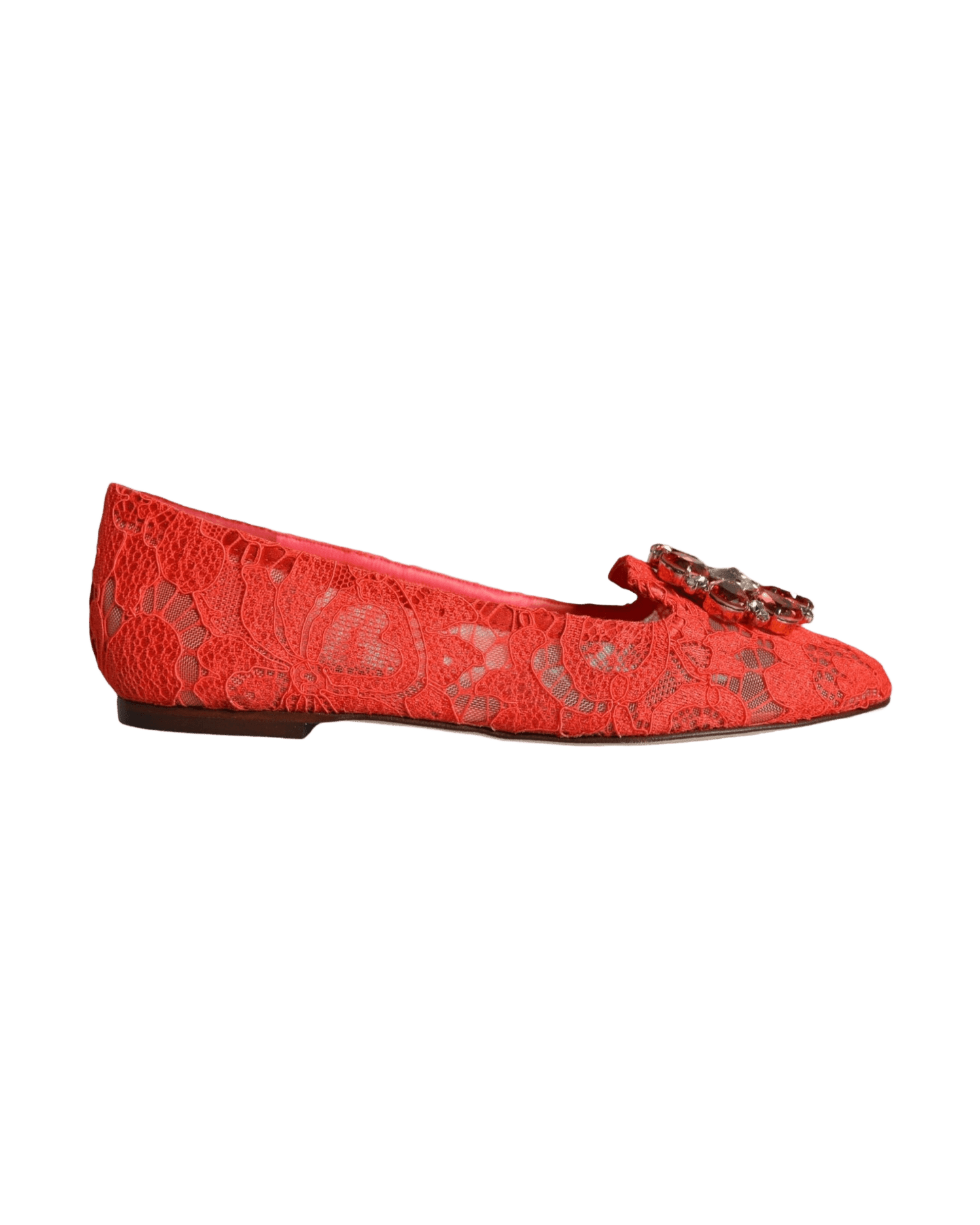 Dolce & Gabbana Coral Lace Crystal Ballet Flats Loafers Shoes Glam Steals