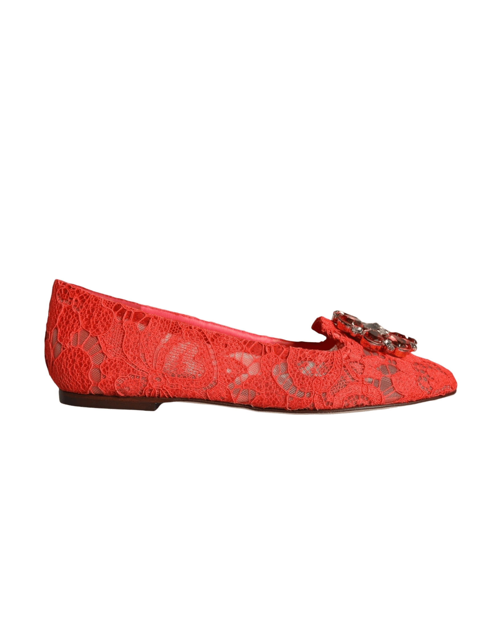 Dolce & Gabbana Coral Lace Crystal Ballet Flats Loafers Shoes Glam Steals
