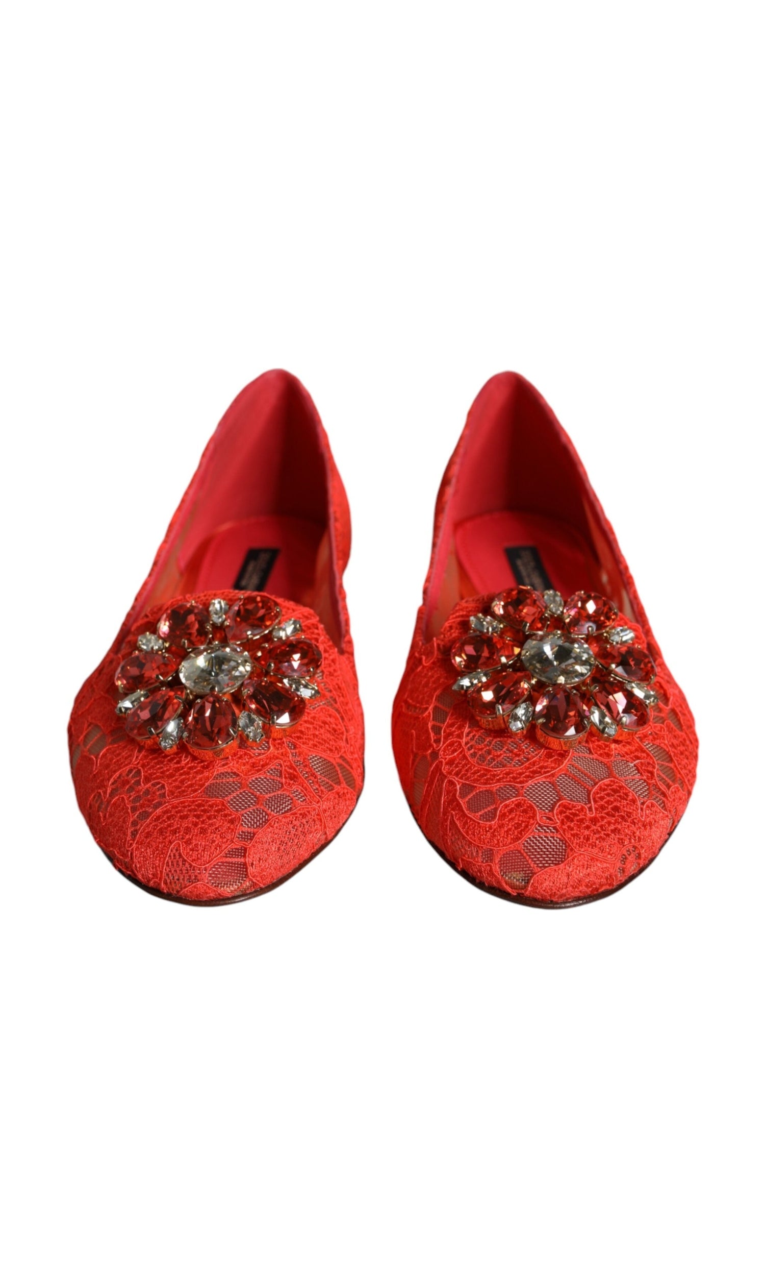 Dolce & Gabbana Coral Lace Crystal Ballet Flats Loafers Shoes Glam Steals