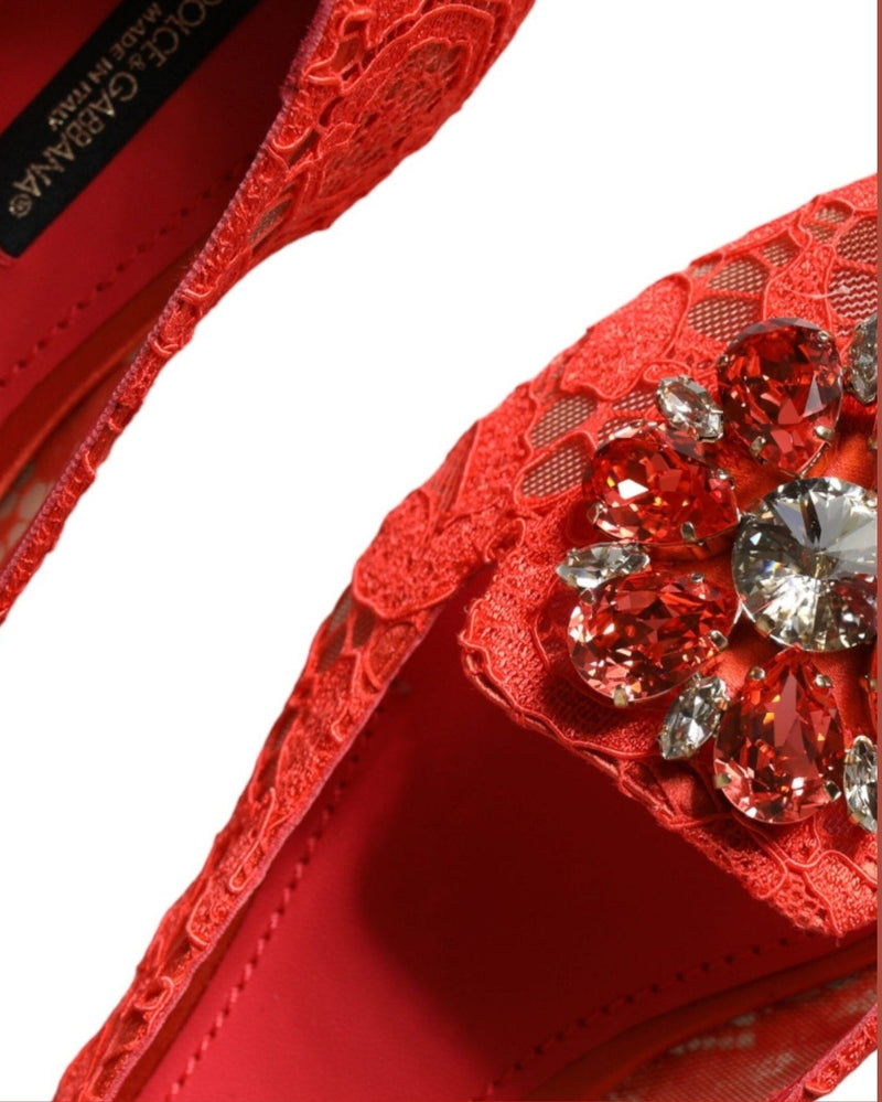 Dolce & Gabbana Coral Lace Crystal Ballet Flats Loafers Shoes Glam Steals