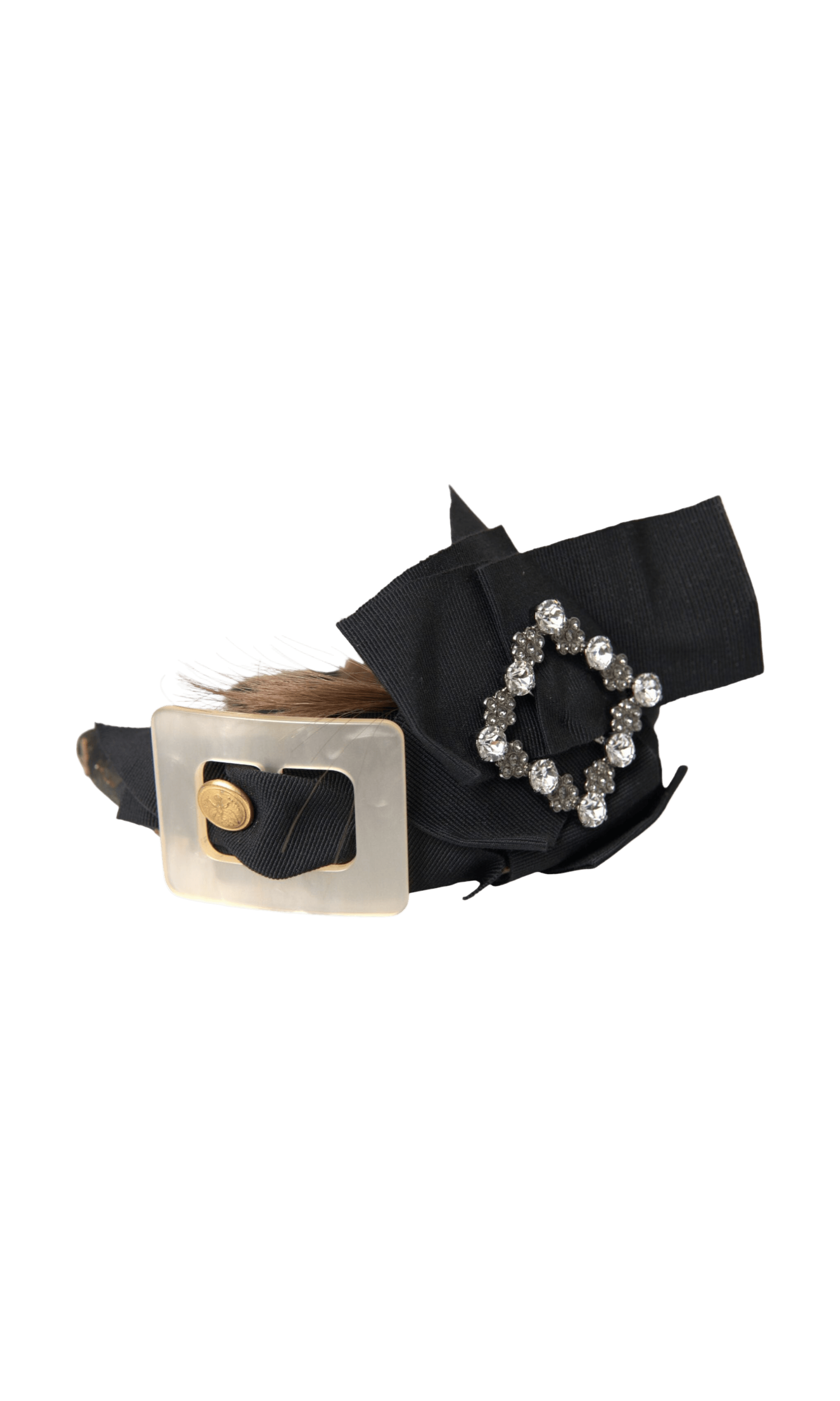 Dolce & Gabbana Crystal Button Hair Women Headband Black Brown Diadem Glam Steals