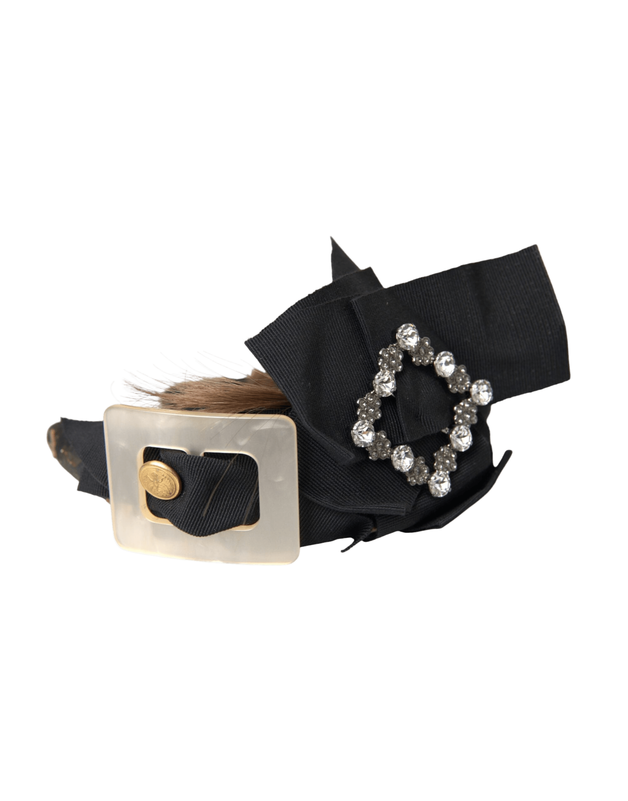 Dolce & Gabbana Crystal Button Hair Women Headband Black Brown Diadem Glam Steals