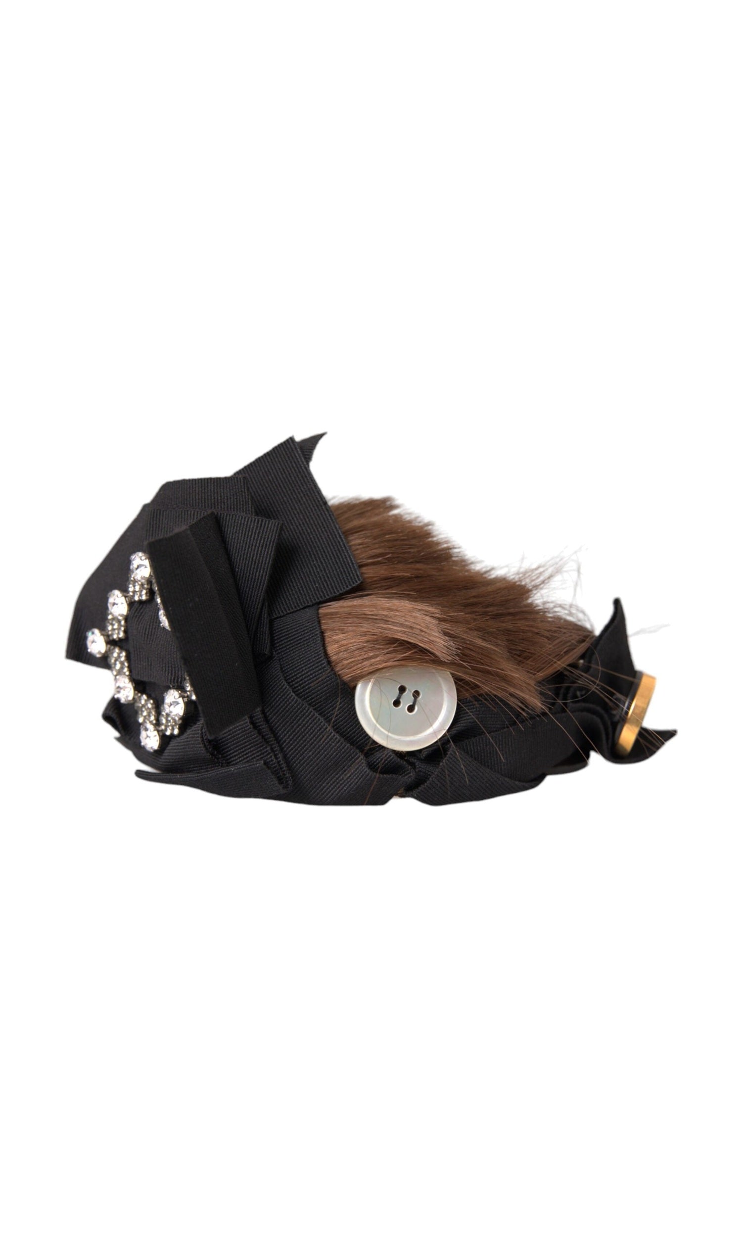Dolce & Gabbana Crystal Button Hair Women Headband Black Brown Diadem Glam Steals