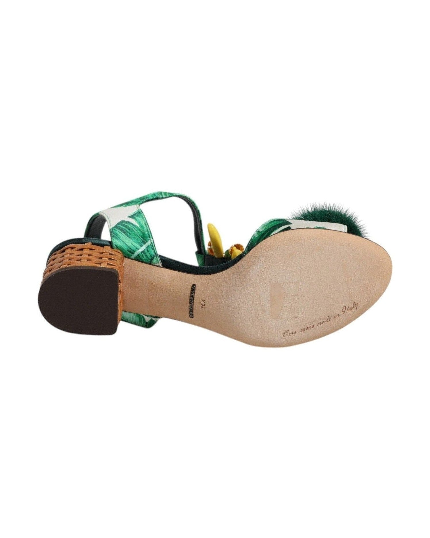Dolce & Gabbana Crystal Fur Embellished Sandals Green Shoes Heels
