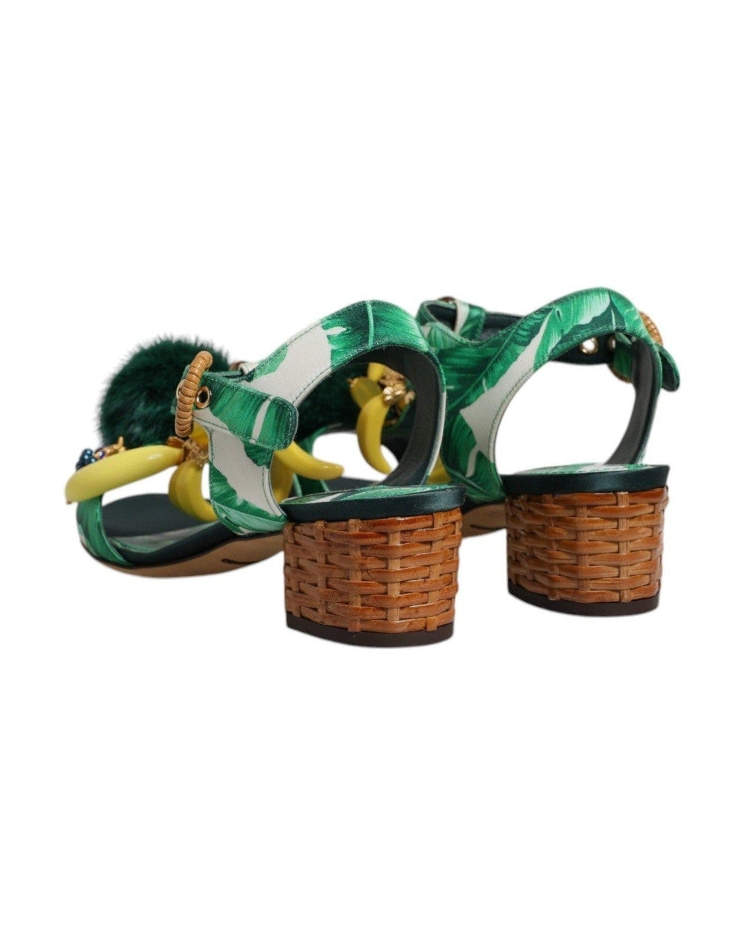 Dolce & Gabbana Crystal Fur Embellished Sandals Green Shoes Heels