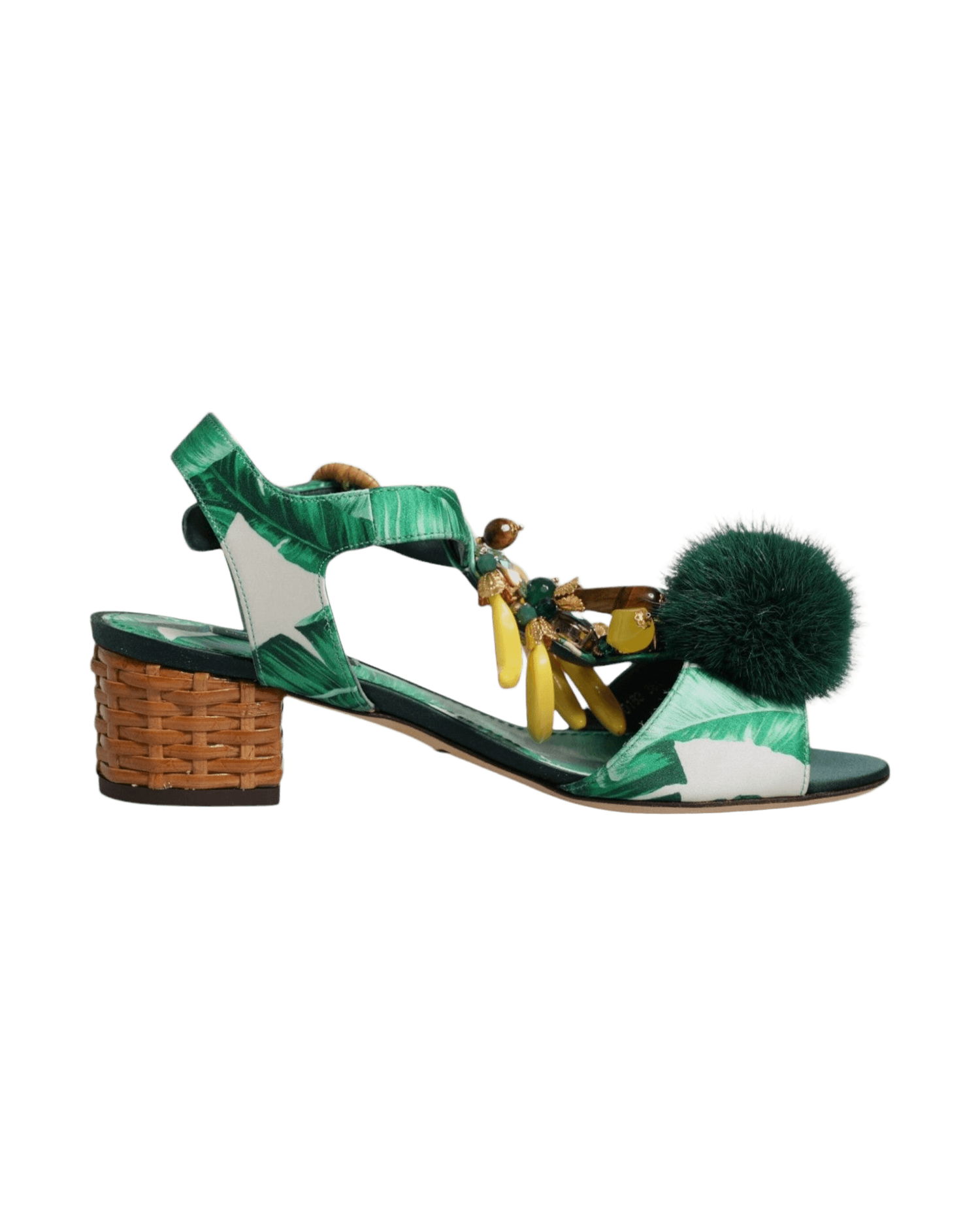 Dolce & Gabbana Crystal Fur Embellished Sandals Green Shoes Glam Steals
