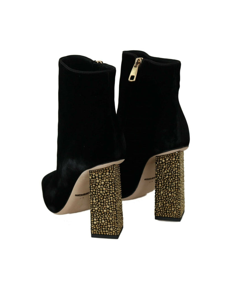 Dolce & Gabbana Crystal Heel Velvet Ankle Boots Boots