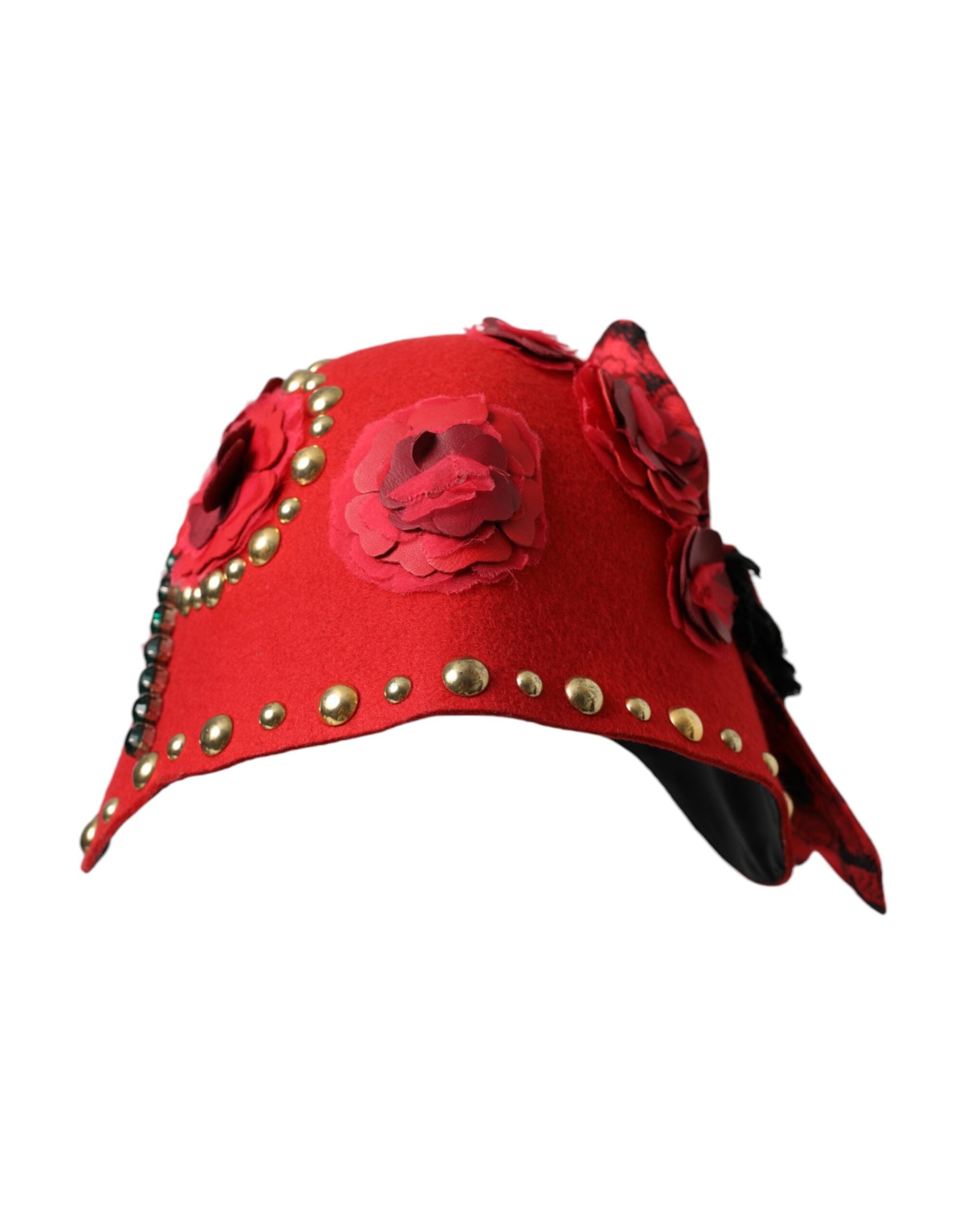 Dolce & Gabbana Crystal Roses Brooch Embellished Red Gold Hat Glam Steals