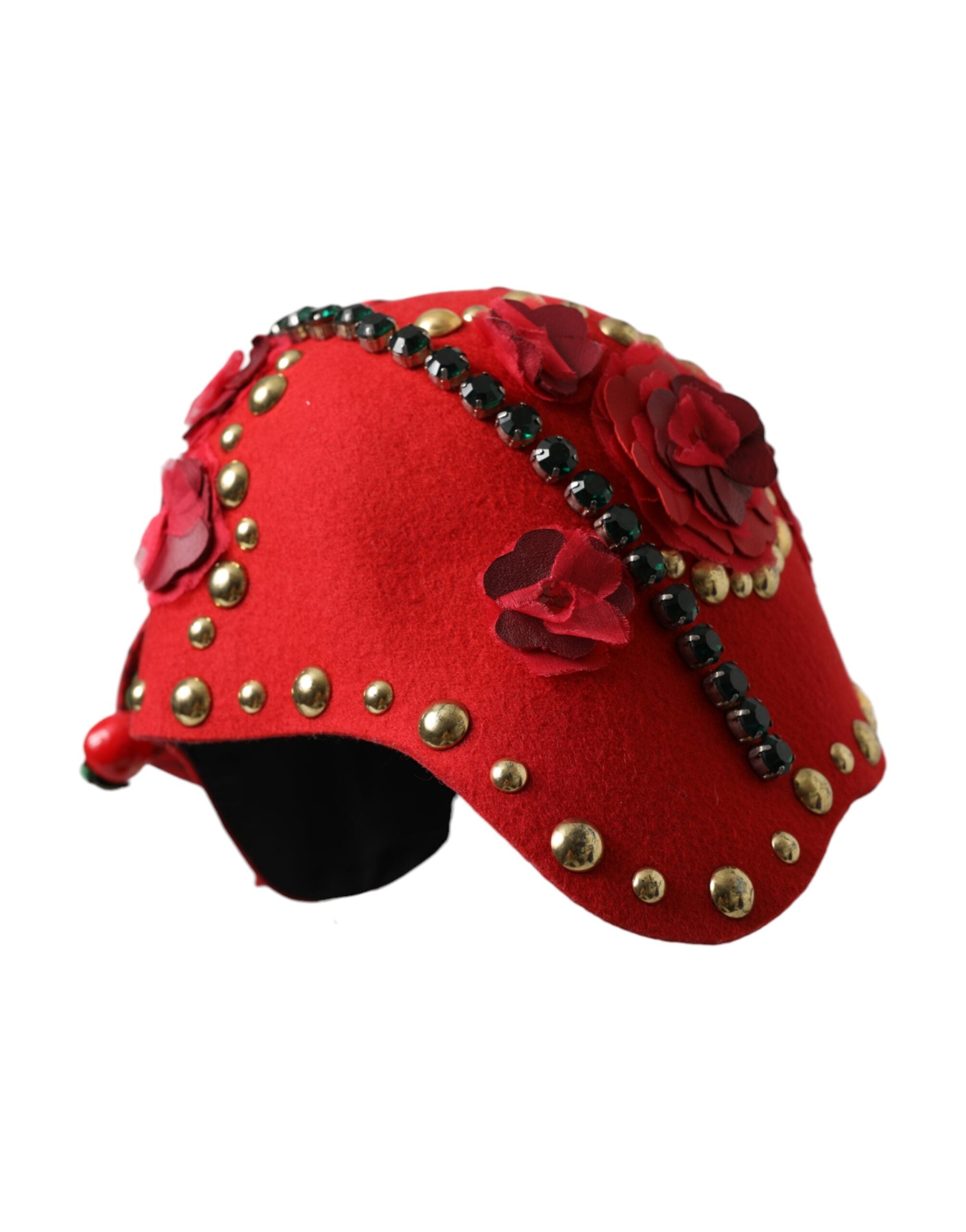 Dolce & Gabbana Crystal Roses Brooch Embellished Red Gold Hat Glam Steals