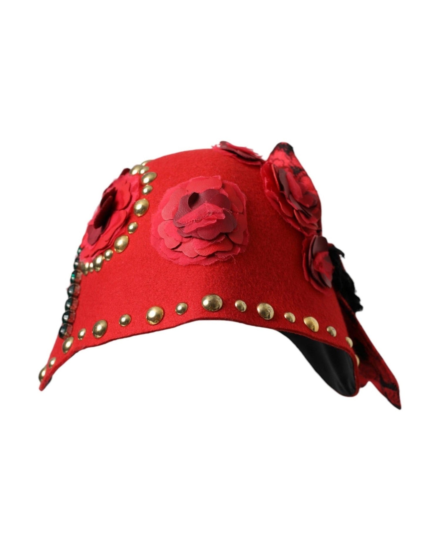 Dolce & Gabbana Crystal Roses Brooch Embellished Red Gold Hat Glam Steals