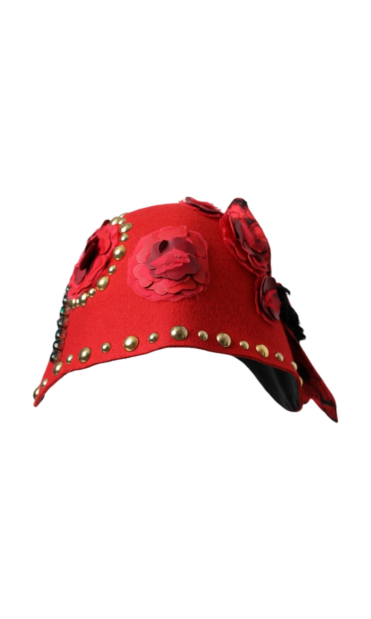 Dolce & Gabbana Crystal Roses Brooch Embellished Red Gold Hat Glam Steals