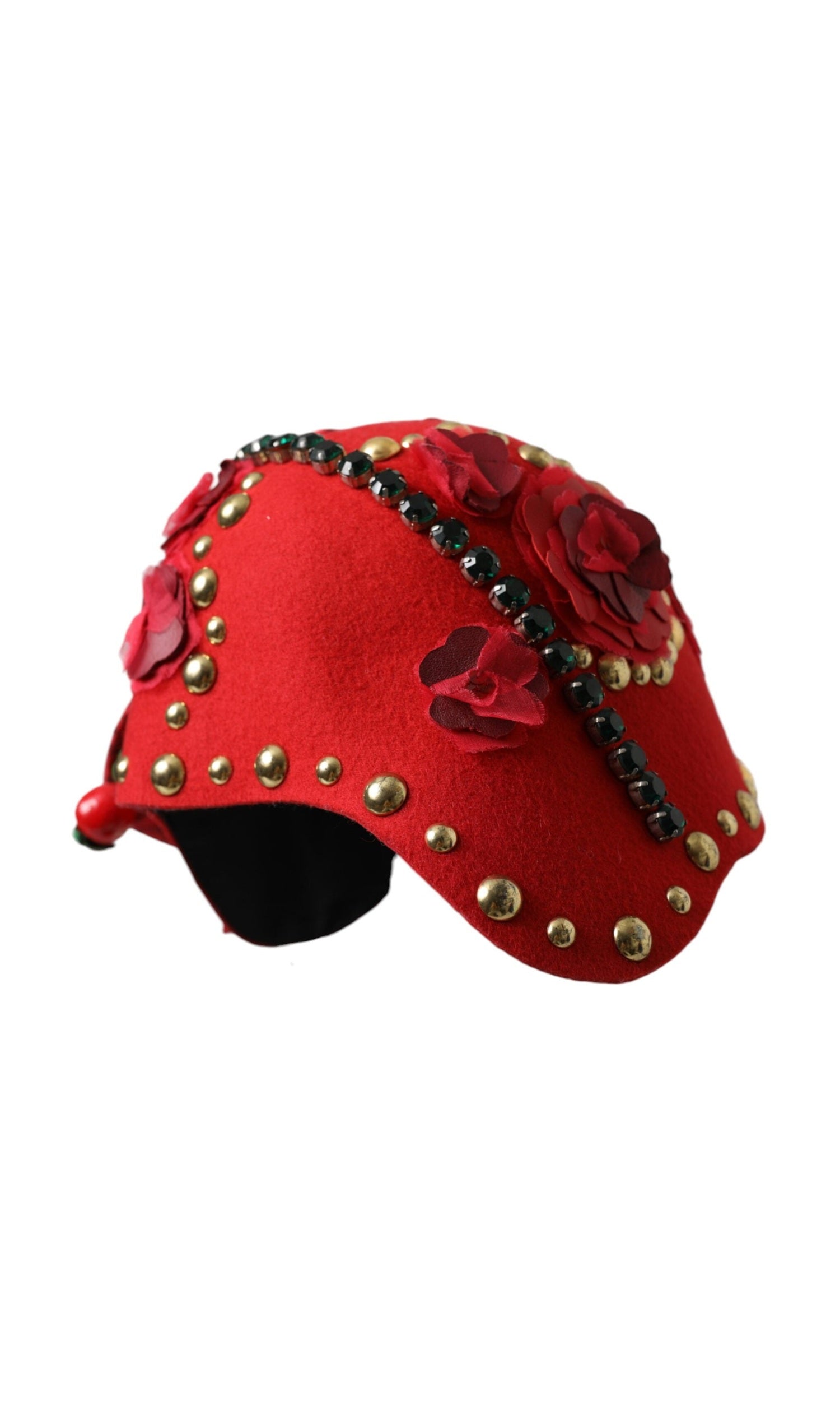 Dolce & Gabbana Crystal Roses Brooch Embellished Red Gold Hat Glam Steals