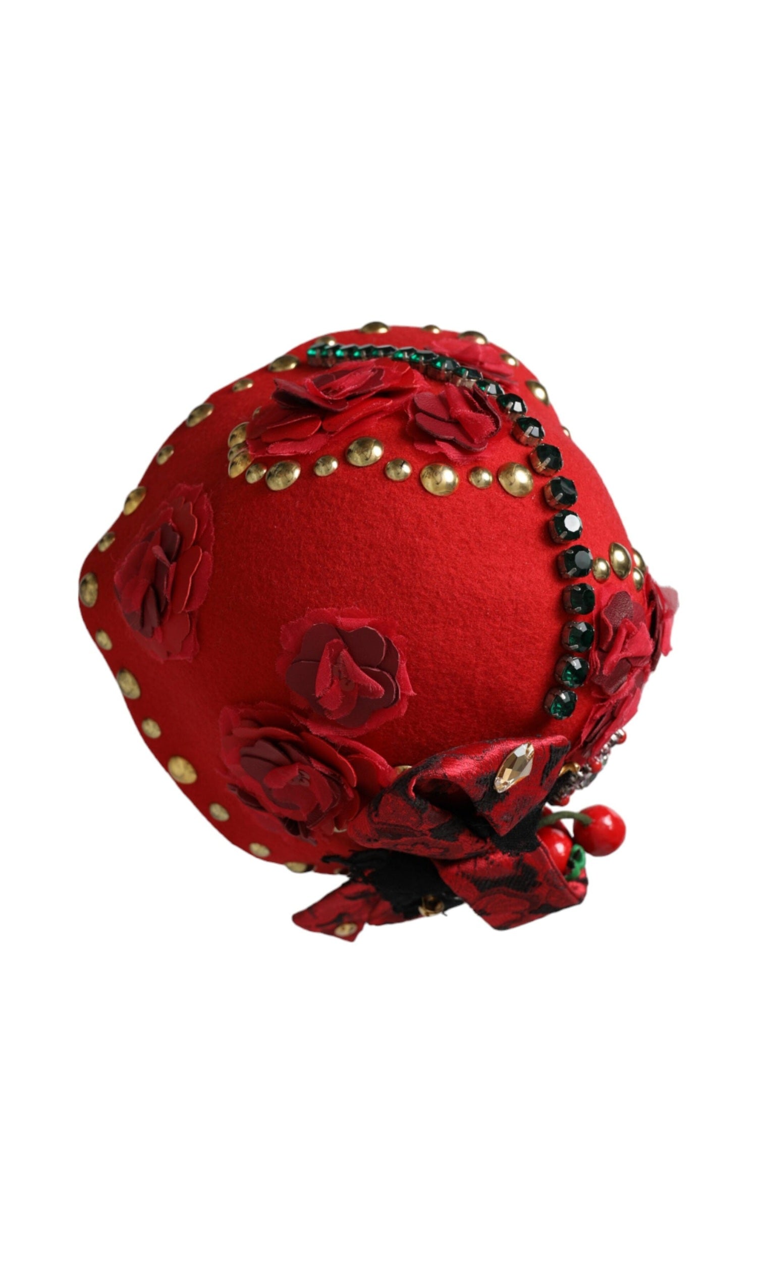 Dolce & Gabbana Crystal Roses Brooch Embellished Red Gold Hat Glam Steals