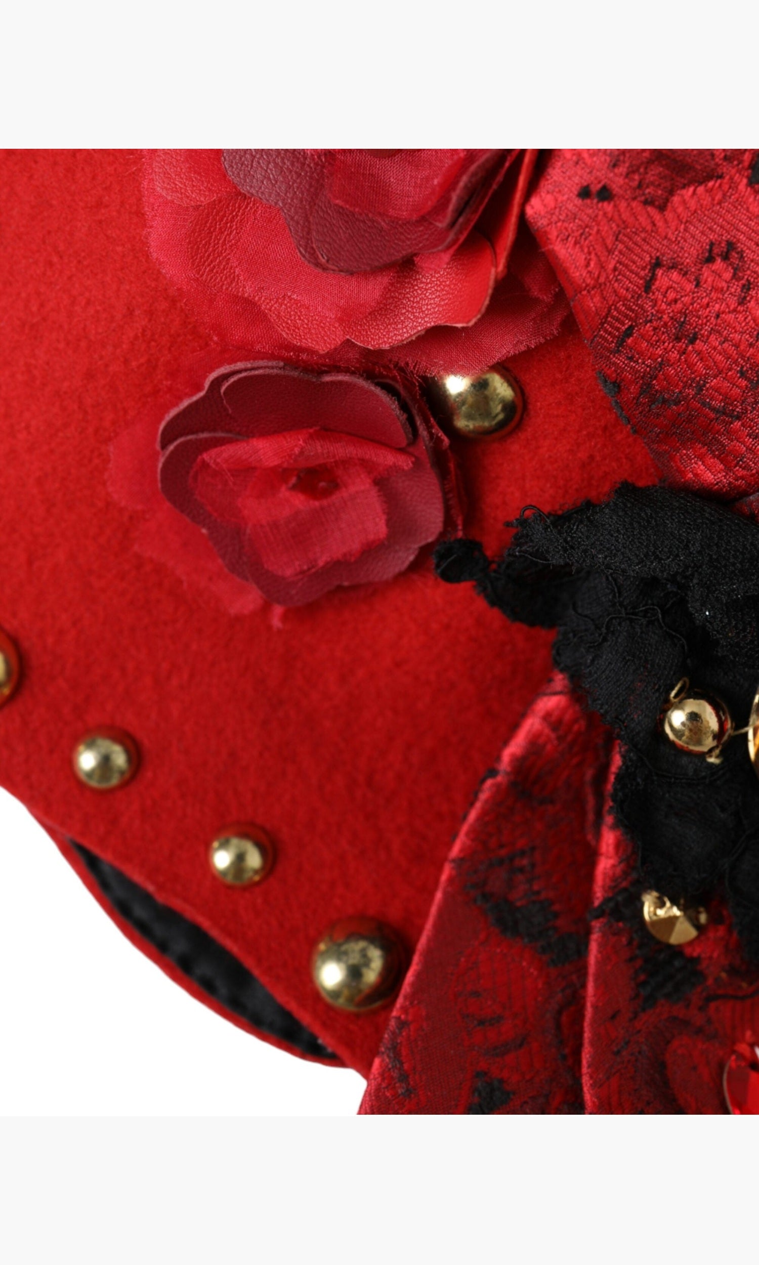 Dolce & Gabbana Crystal Roses Brooch Embellished Red Gold Hat Glam Steals