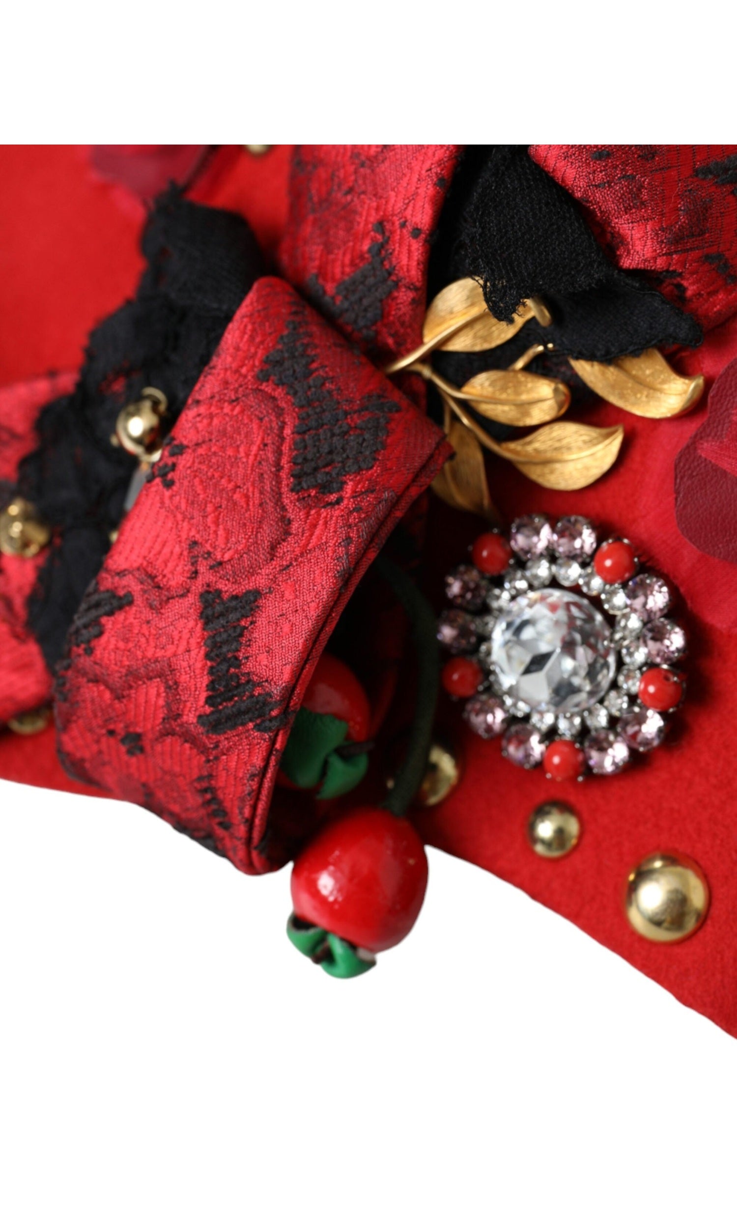 Dolce & Gabbana Crystal Roses Brooch Embellished Red Gold Hat Glam Steals