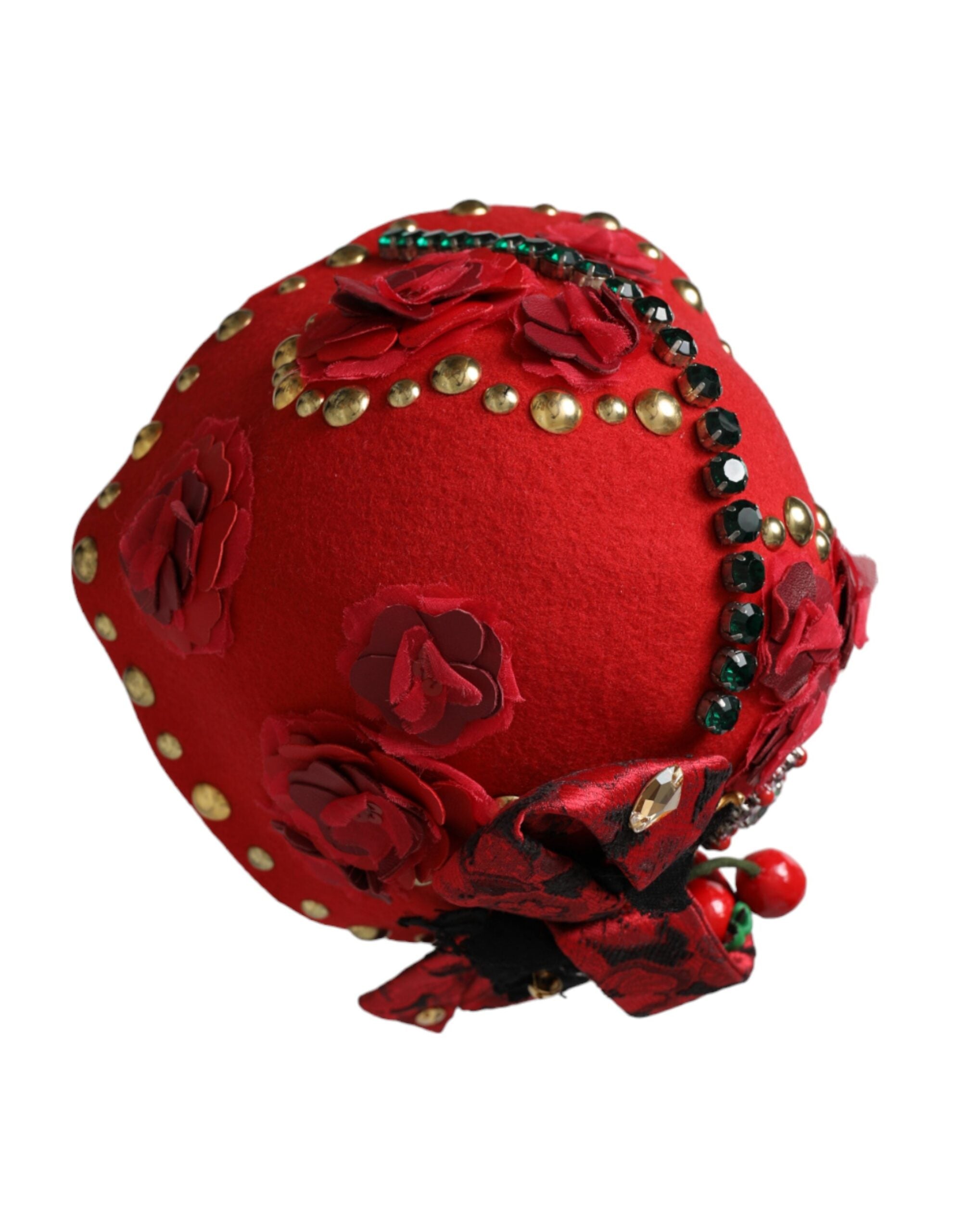 Dolce & Gabbana Crystal Roses Brooch Embellished Red Gold Hat Glam Steals