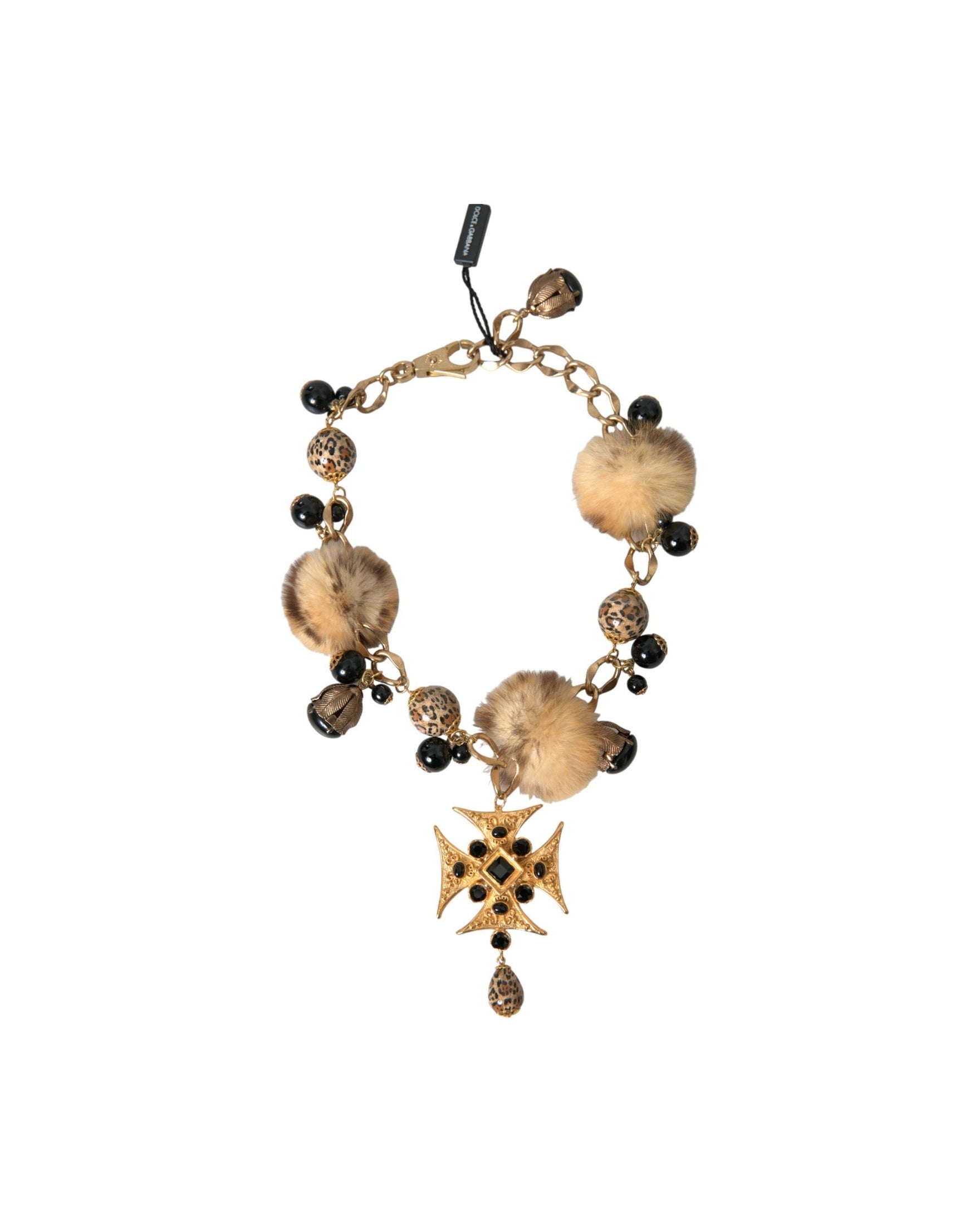 Dolce & Gabbana Crystals Lapin Fur Filigree Chocker Gold Black Necklace Glam Steals