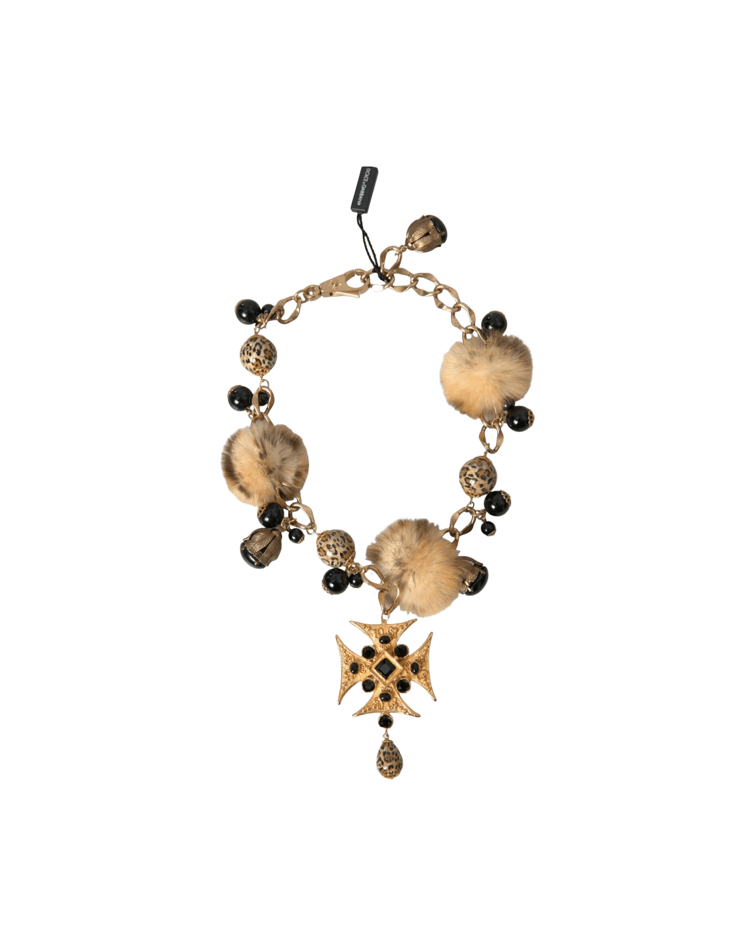 Dolce & Gabbana Crystals Lapin Fur Filigree Chocker Gold Black Necklace Glam Steals