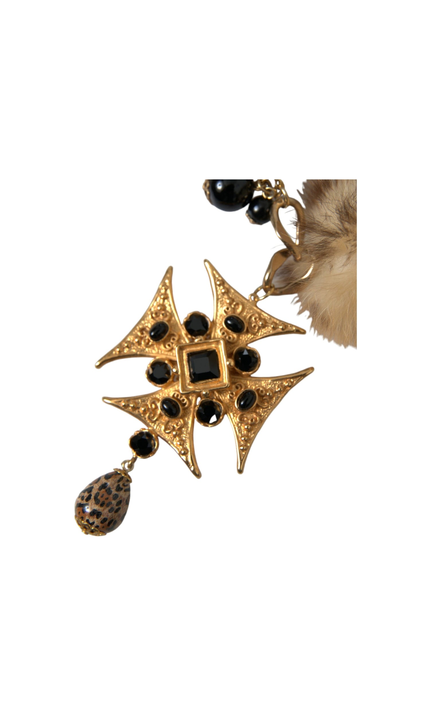 Dolce & Gabbana Crystals Lapin Fur Filigree Chocker Gold Black Necklace Glam Steals