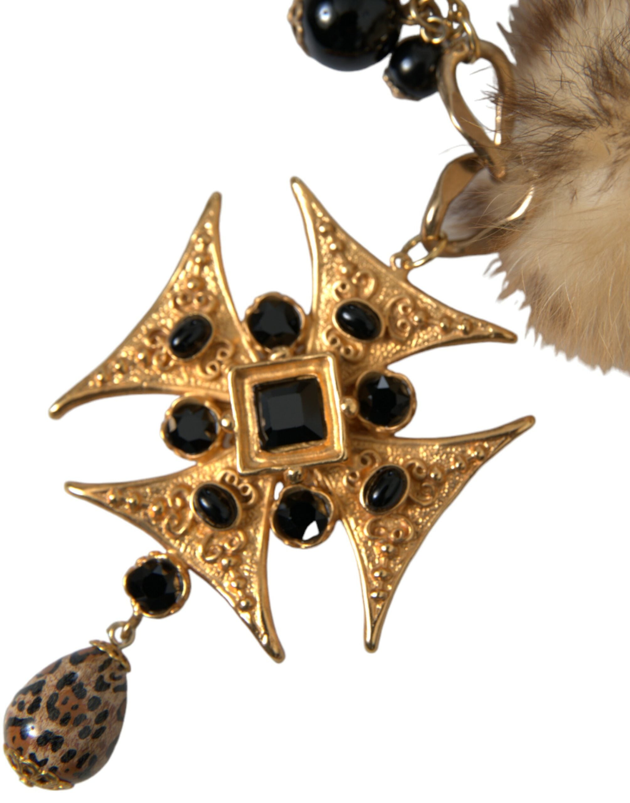 Dolce & Gabbana Crystals Lapin Fur Filigree Chocker Gold Black Necklace Glam Steals