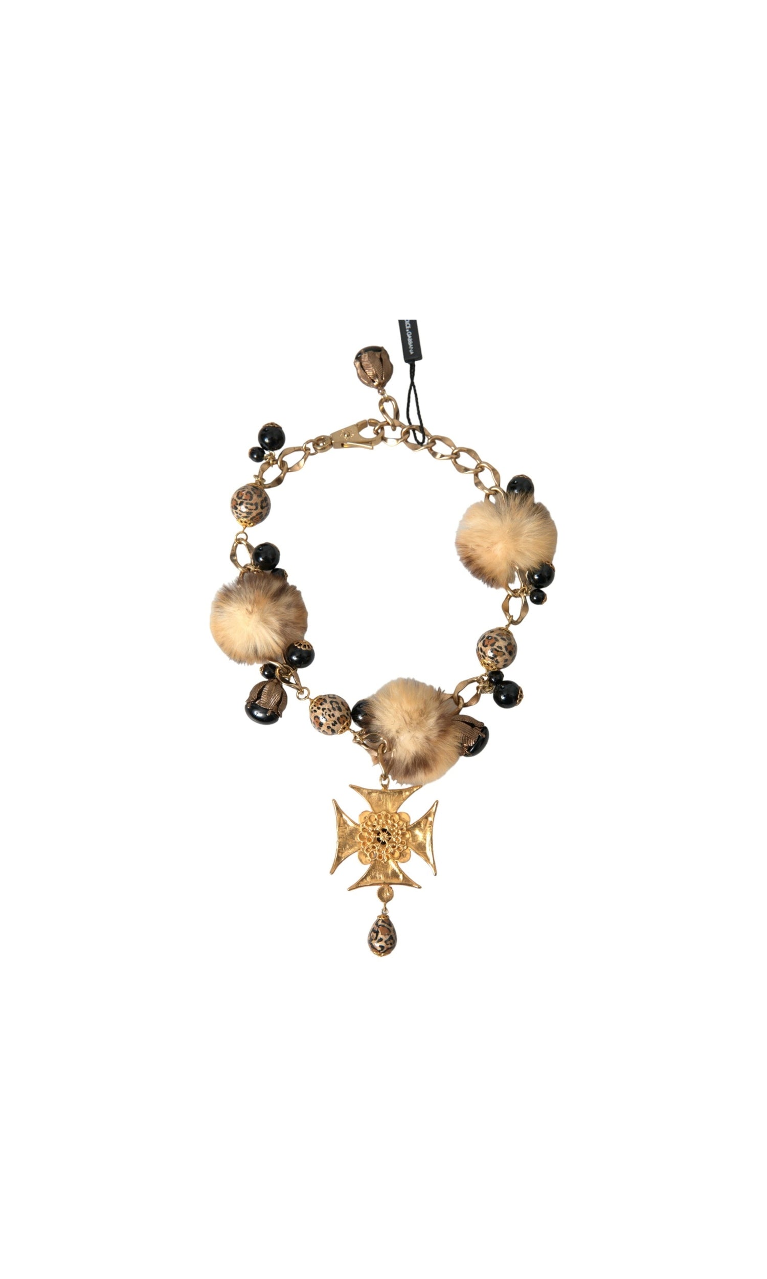 Dolce & Gabbana Crystals Lapin Fur Filigree Chocker Gold Black Necklace Glam Steals