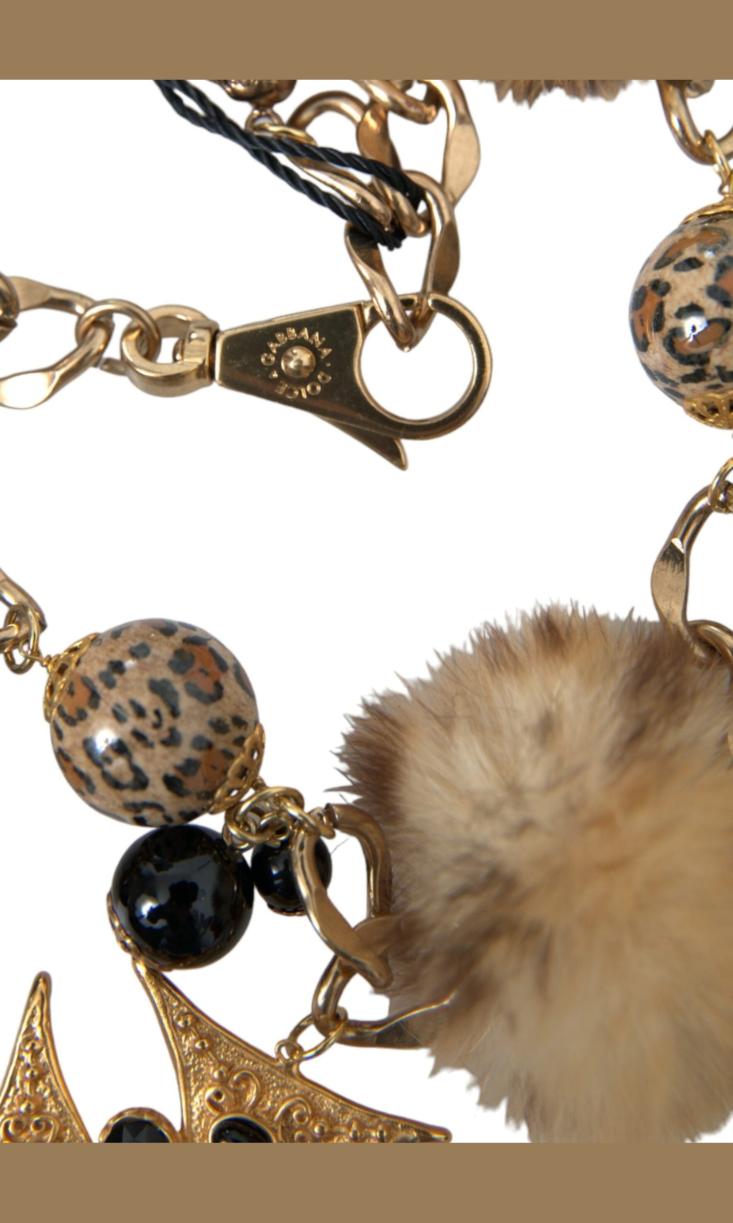 Dolce & Gabbana Crystals Lapin Fur Filigree Chocker Gold Black Necklace Glam Steals