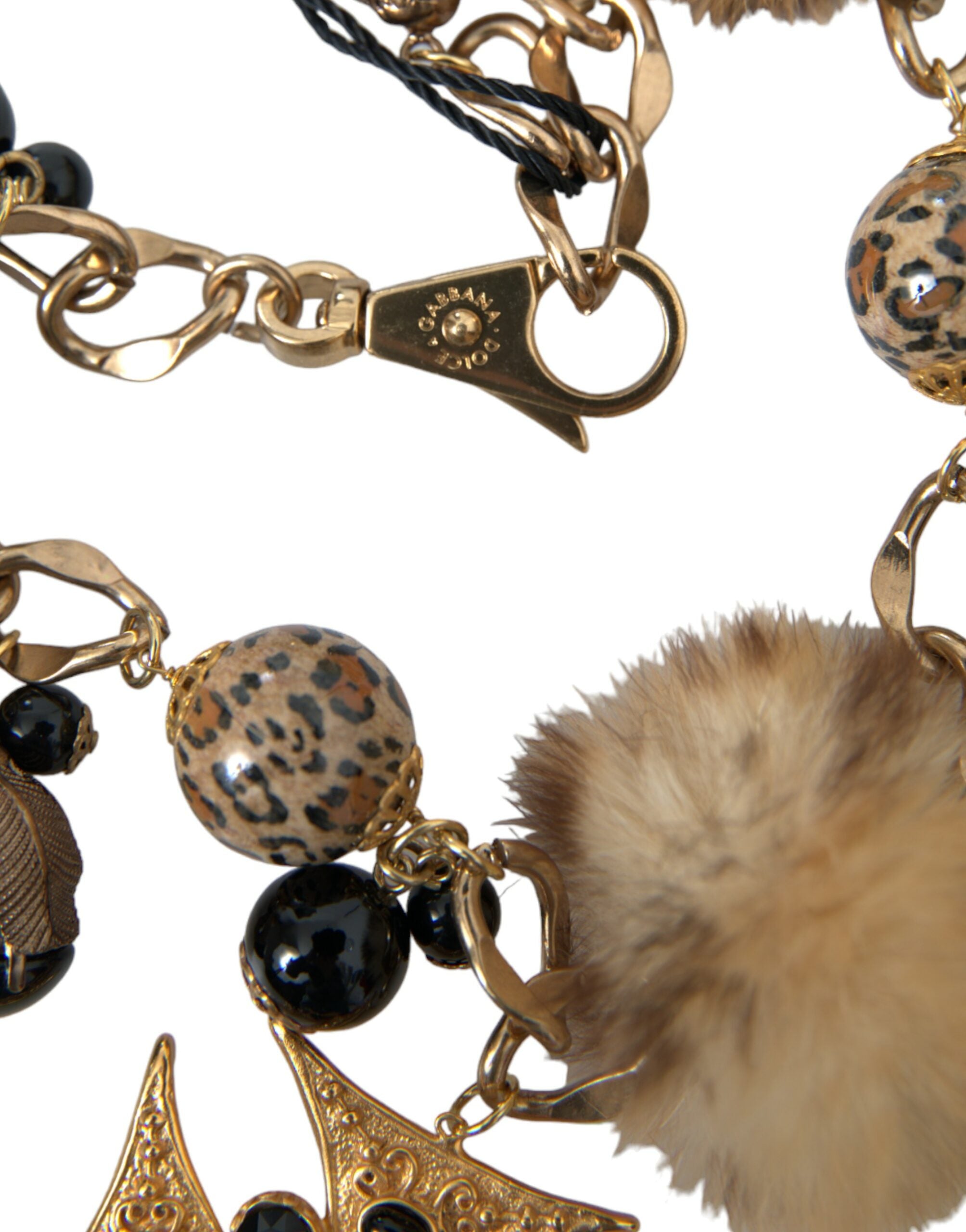 Dolce & Gabbana Crystals Lapin Fur Filigree Chocker Gold Black Necklace Glam Steals