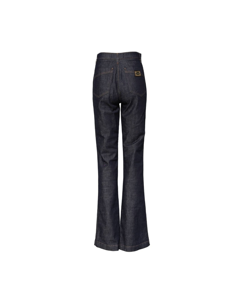 Dolce & Gabbana Dark Blue Cotton Flared Wide Leg Denim Jeans 