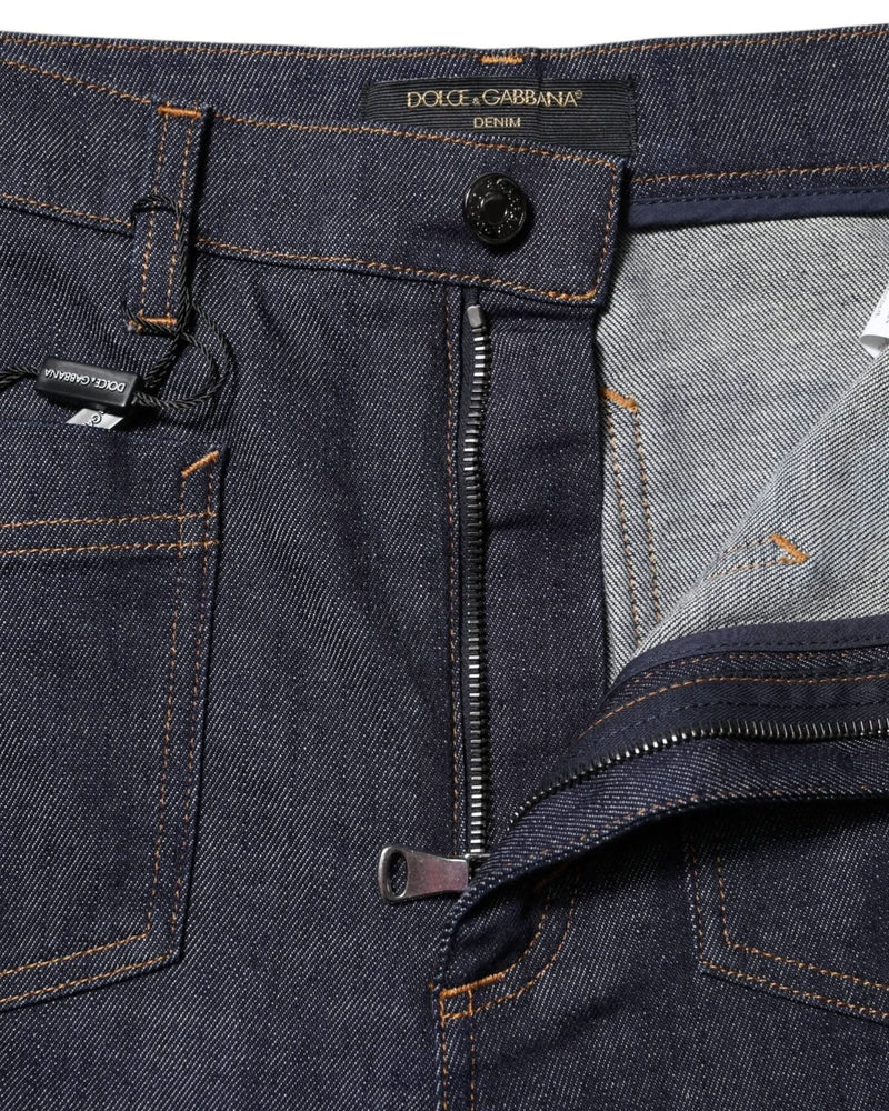 Dolce & Gabbana Dark Blue Cotton Flared Wide Leg Denim Jeans 