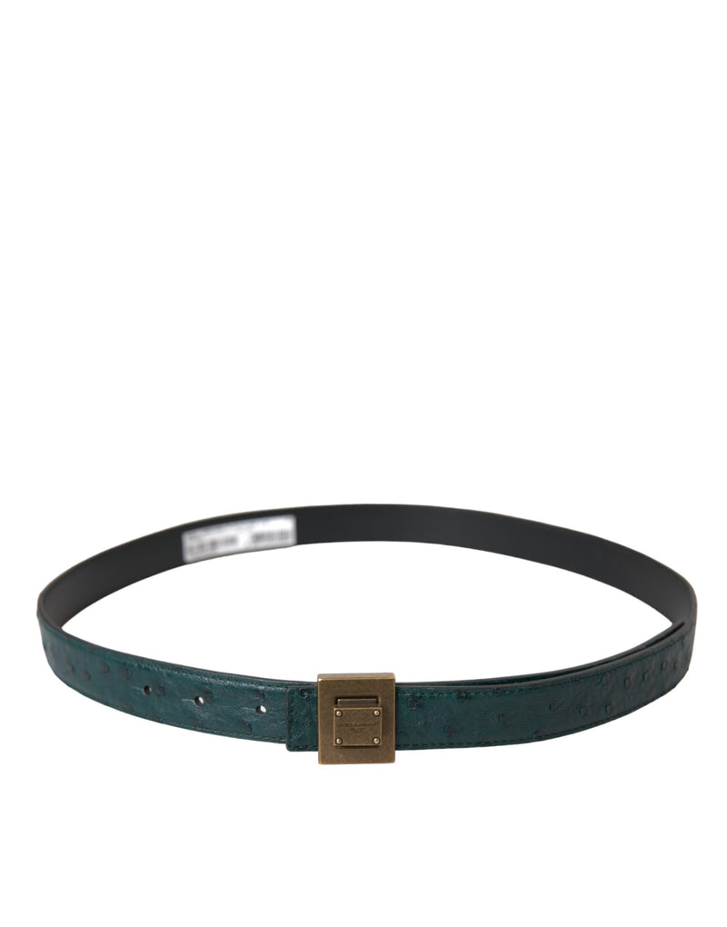 Dolce & Gabbana Dark Green Leather Square Metal Buckle Belt Glam Steals